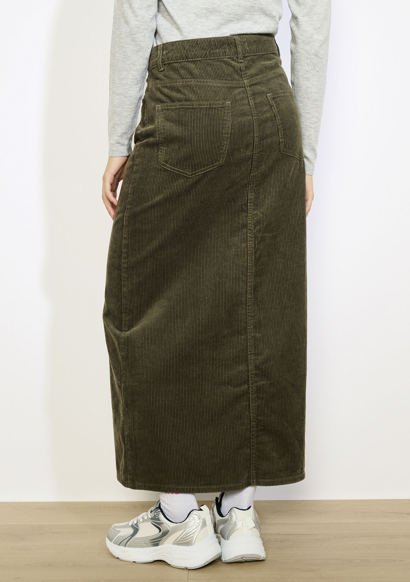 Lange ribfluwelen rok, Lange ribfluwelen rok - KHAKI MED - 07101354_4327