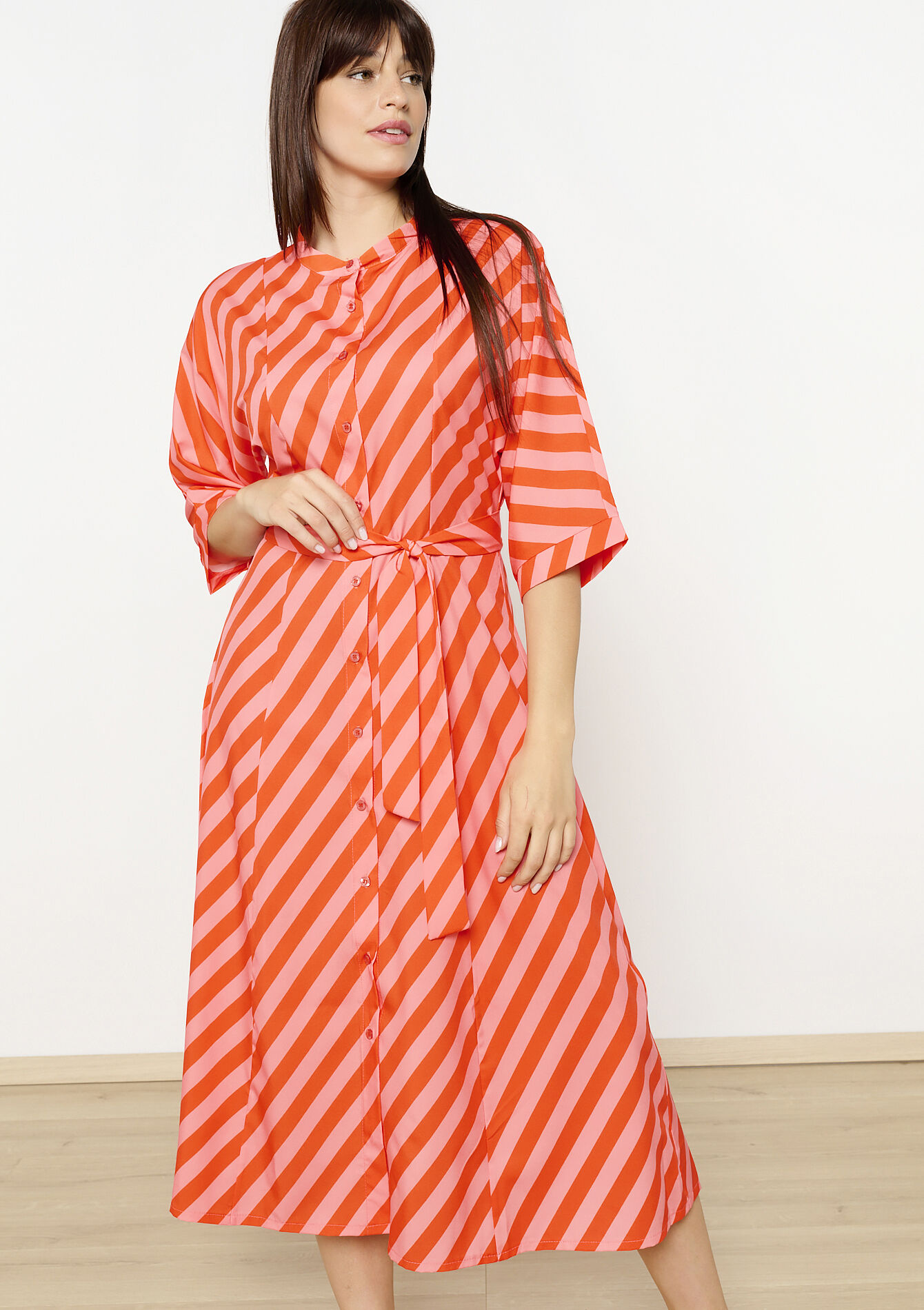 Gestreepte overhemdjurk, Gestreepte overhemdjurk - FUCHSIA - 08104098_5626