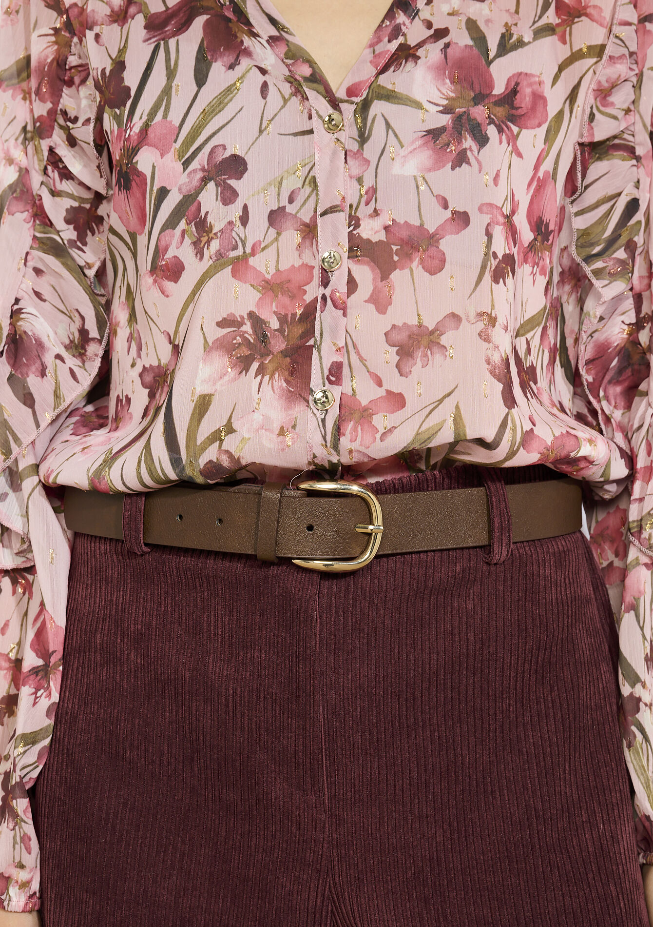 Belt with oval buckle - BROWN DARK CHOCOLATE - 14001946_3720