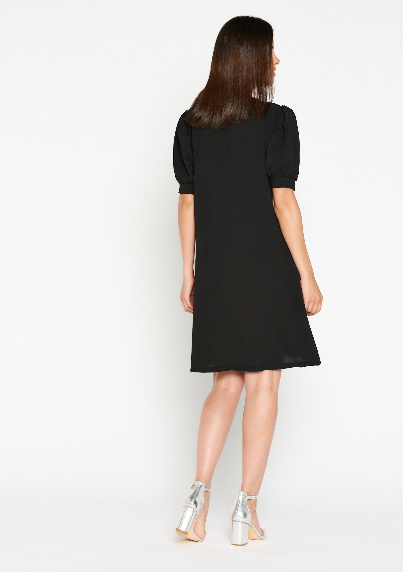 Rechte jurk met pofmouwen, Rechte jurk met pofmouwen - BLACK - 08103312_1119