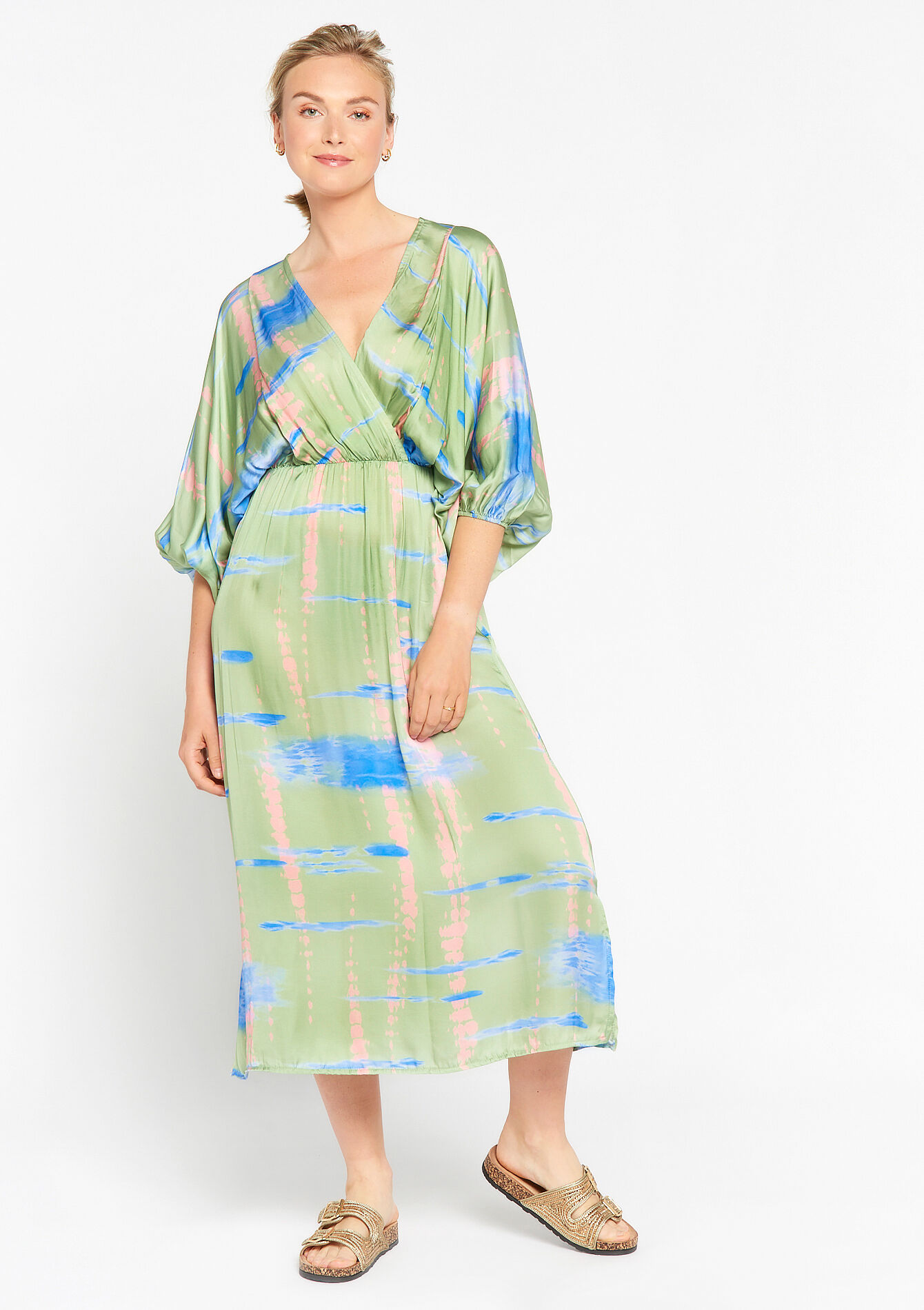 Robe en satin en tie and dye - MINT GREEN - 08602077_1723