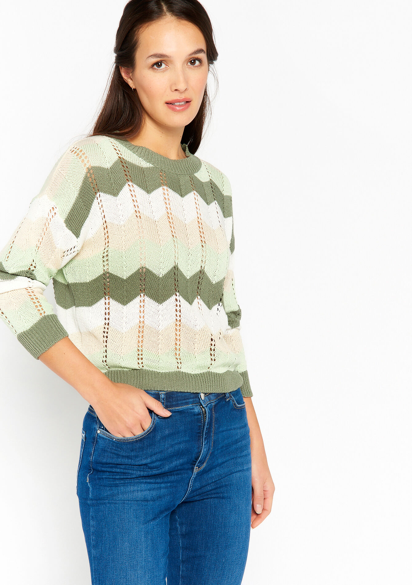 Pullover with zigzag pattern, Pullover with zigzag pattern - KHAKI FADED - 04006101_4326