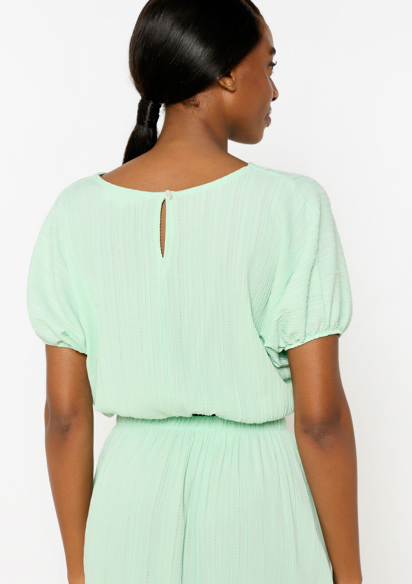 Cropped blouse with elastic waistband, Cropped blouse with elastic waistband - MINT GREEN - 05702562_1723