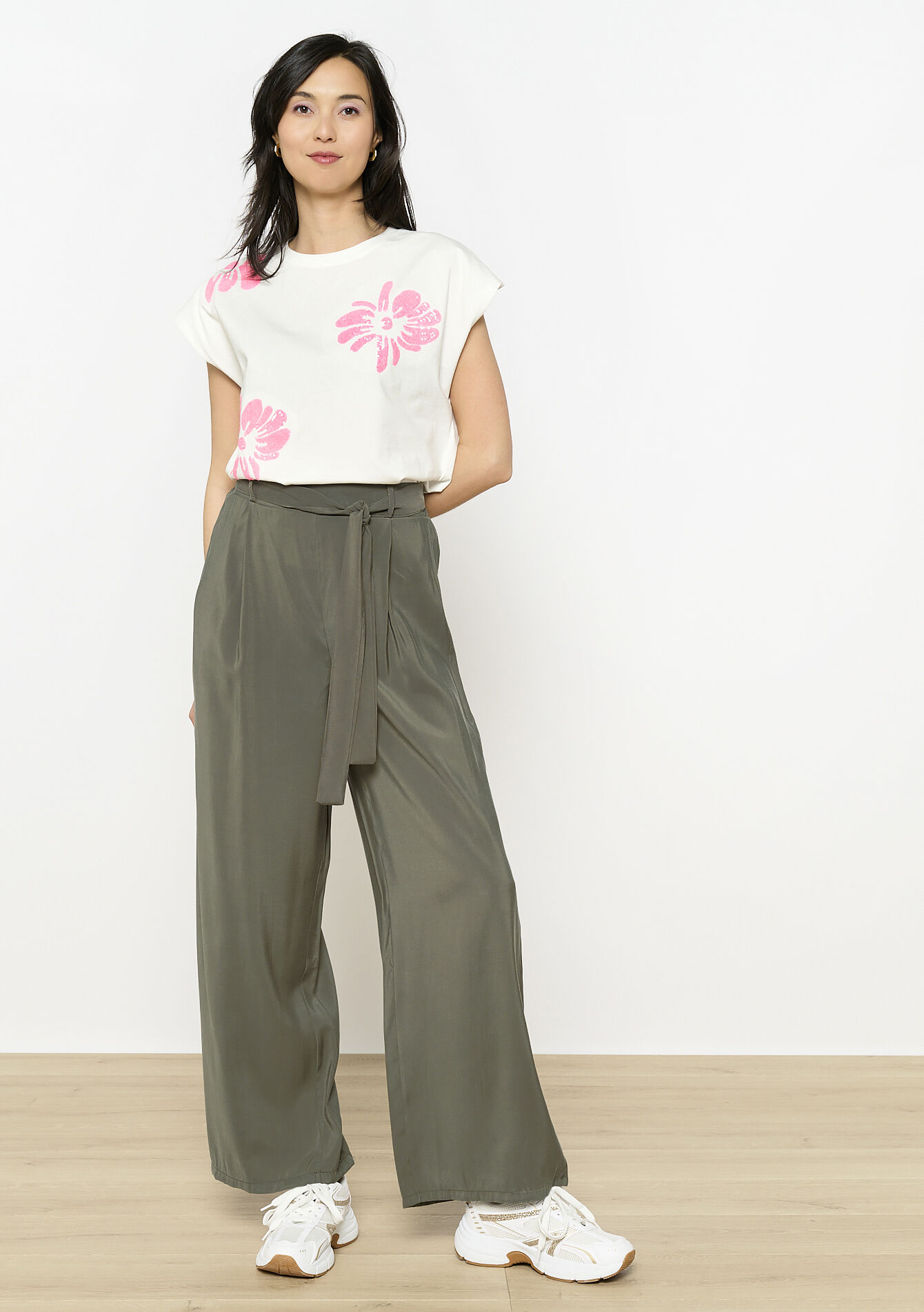 Viscose wijde broek, Viscose wijde broek - KHAKI MED - 06600979_4327