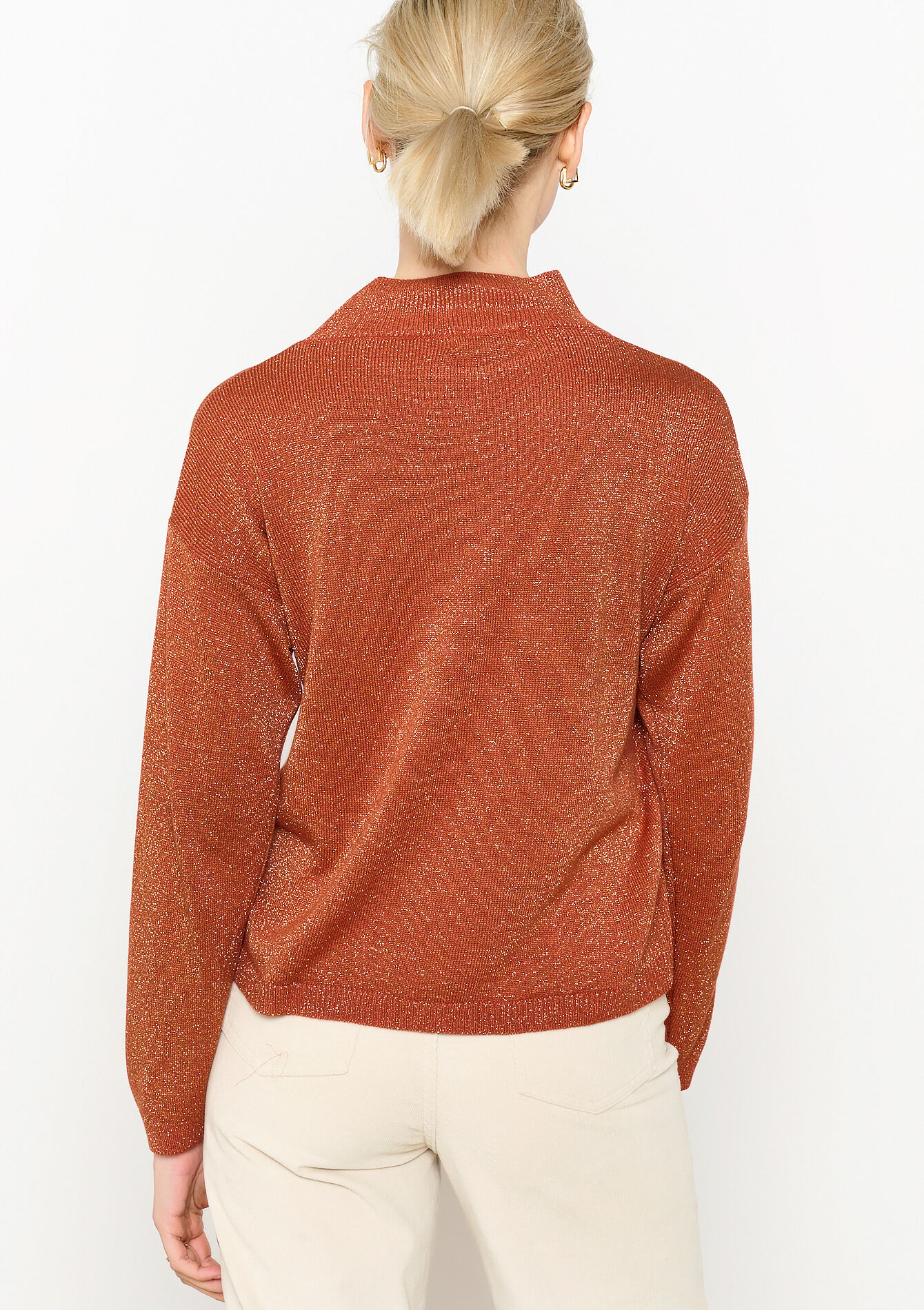 Lurex pullover with mock neck - BRIQUE ORANGE - 04006430_1272
