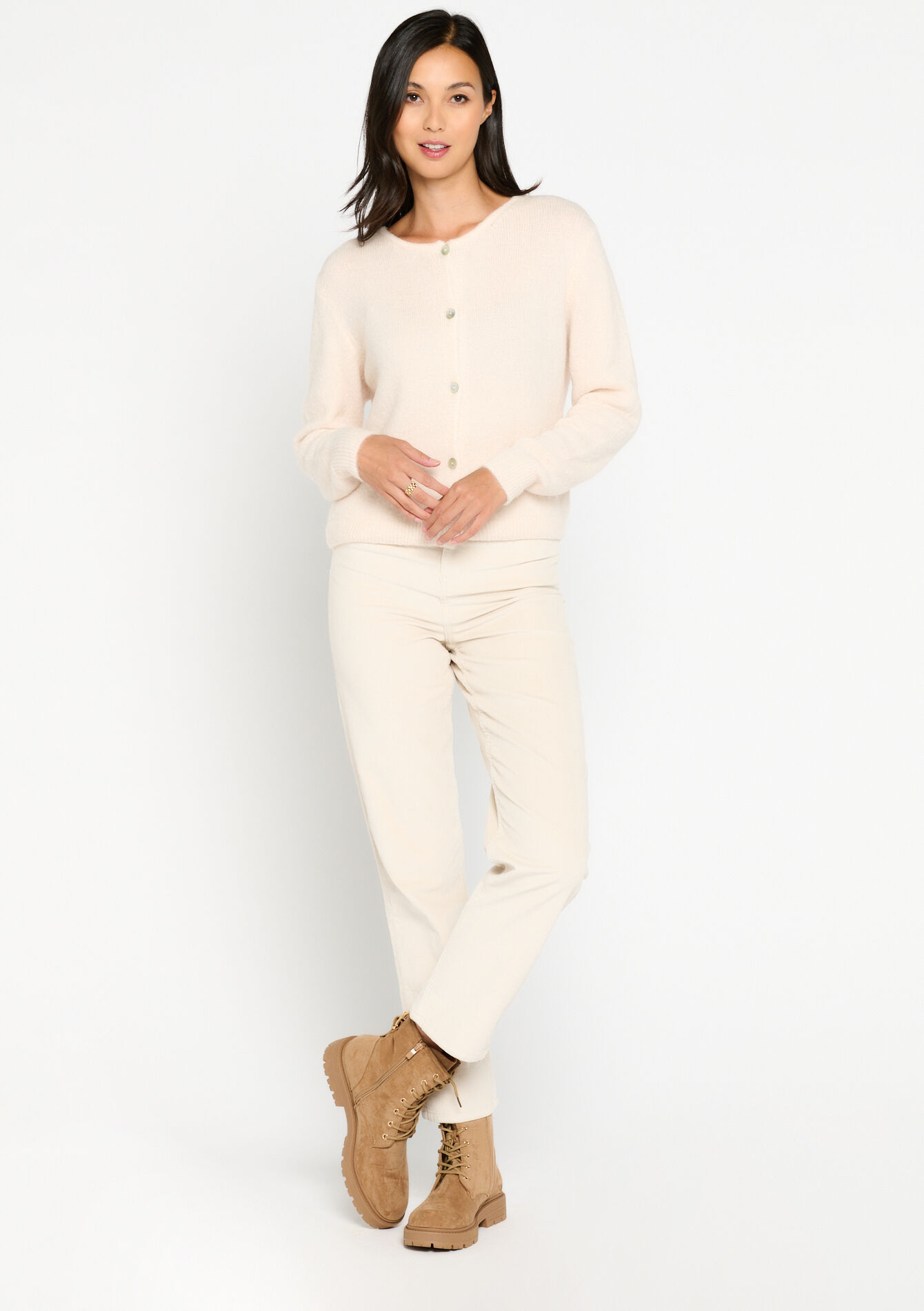 Cardigan met ronde hals, Cardigan met ronde hals - ECRU PEACH - 04101089_2564