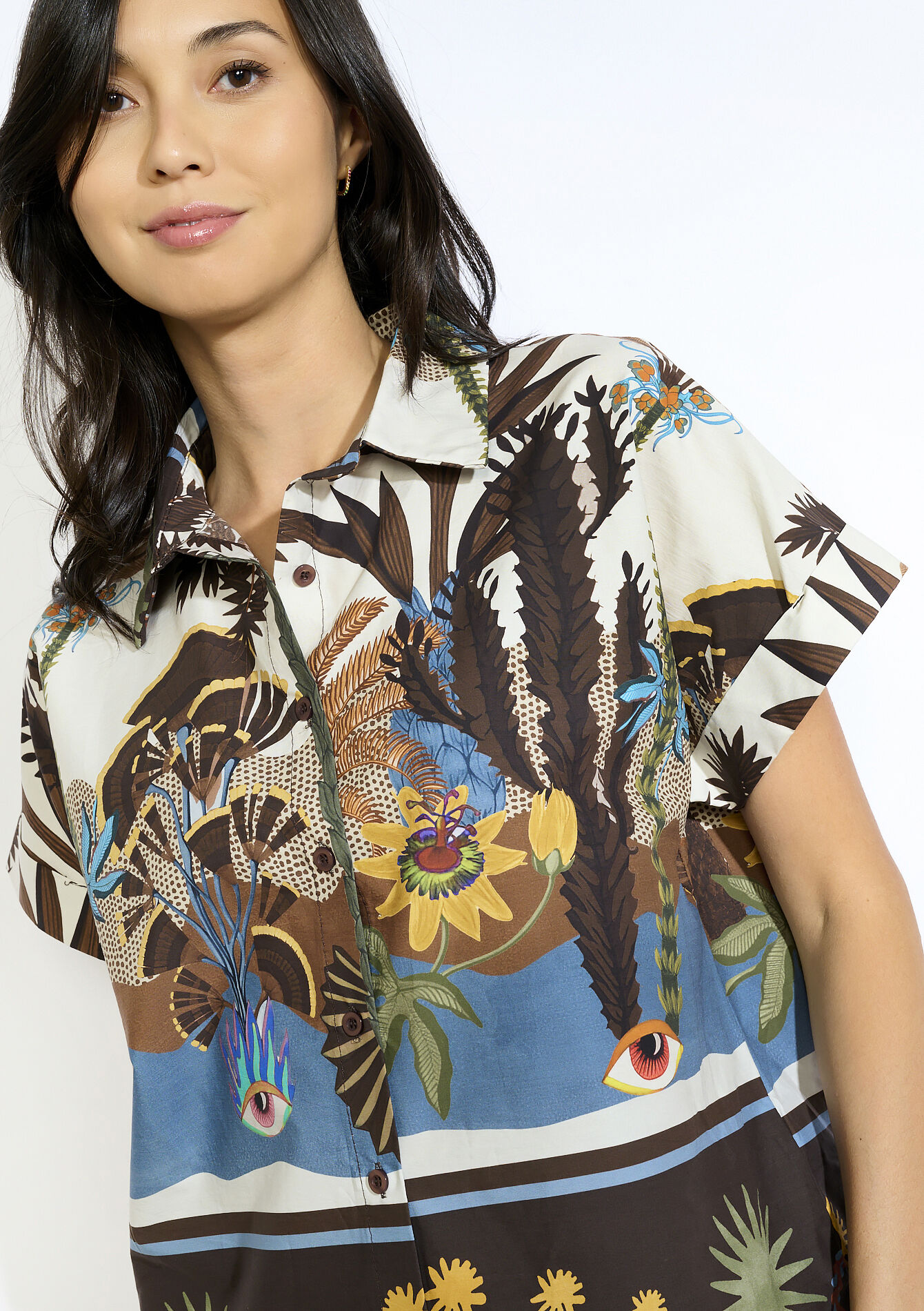 Blouse met exotische print, Blouse met exotische print - BROWN DARK CHOCOLATE - 05702922_3720