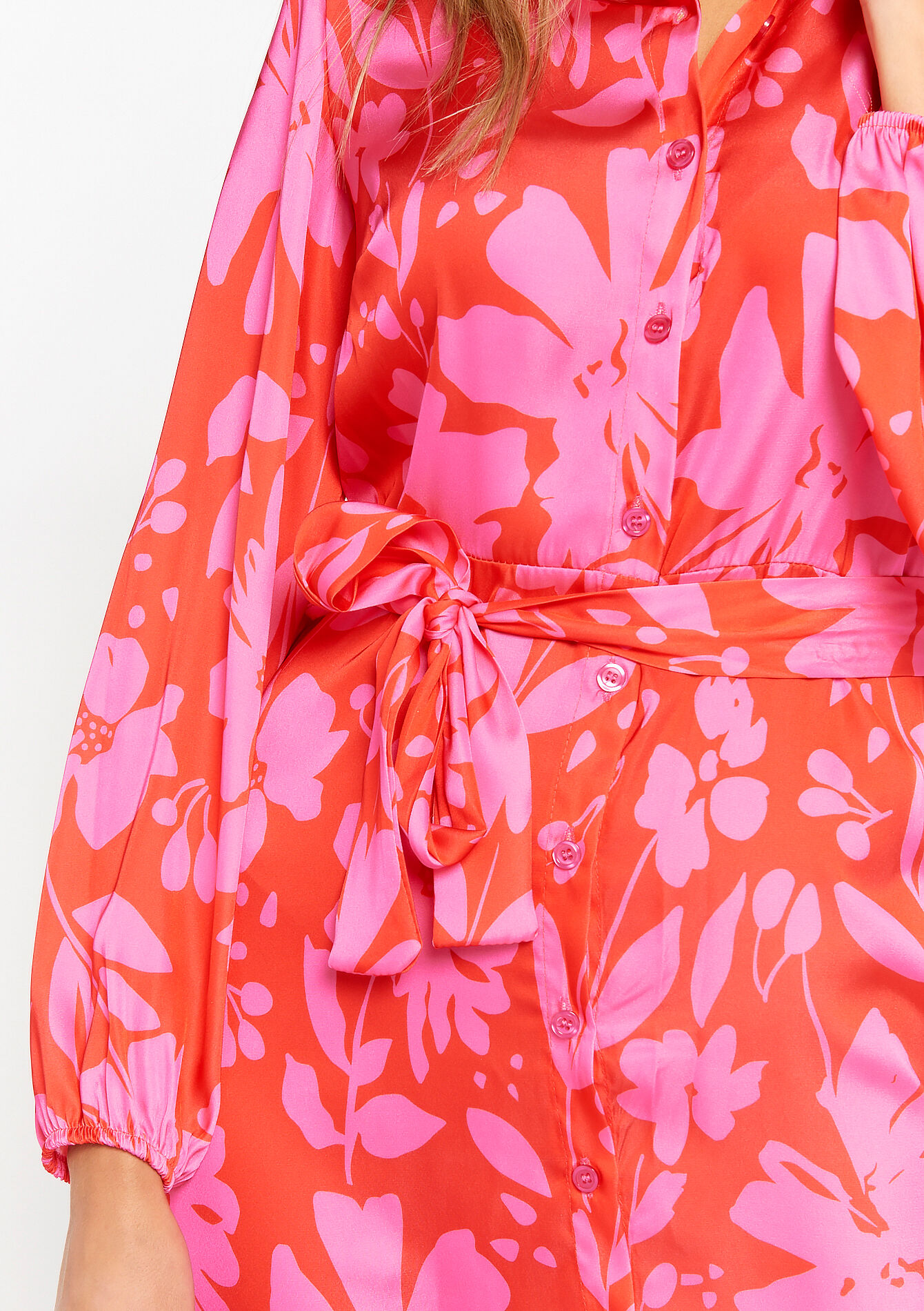 Midi shirt dress with split, Midi shirt dress with split - RED LIPSTICK - 08602178_5310