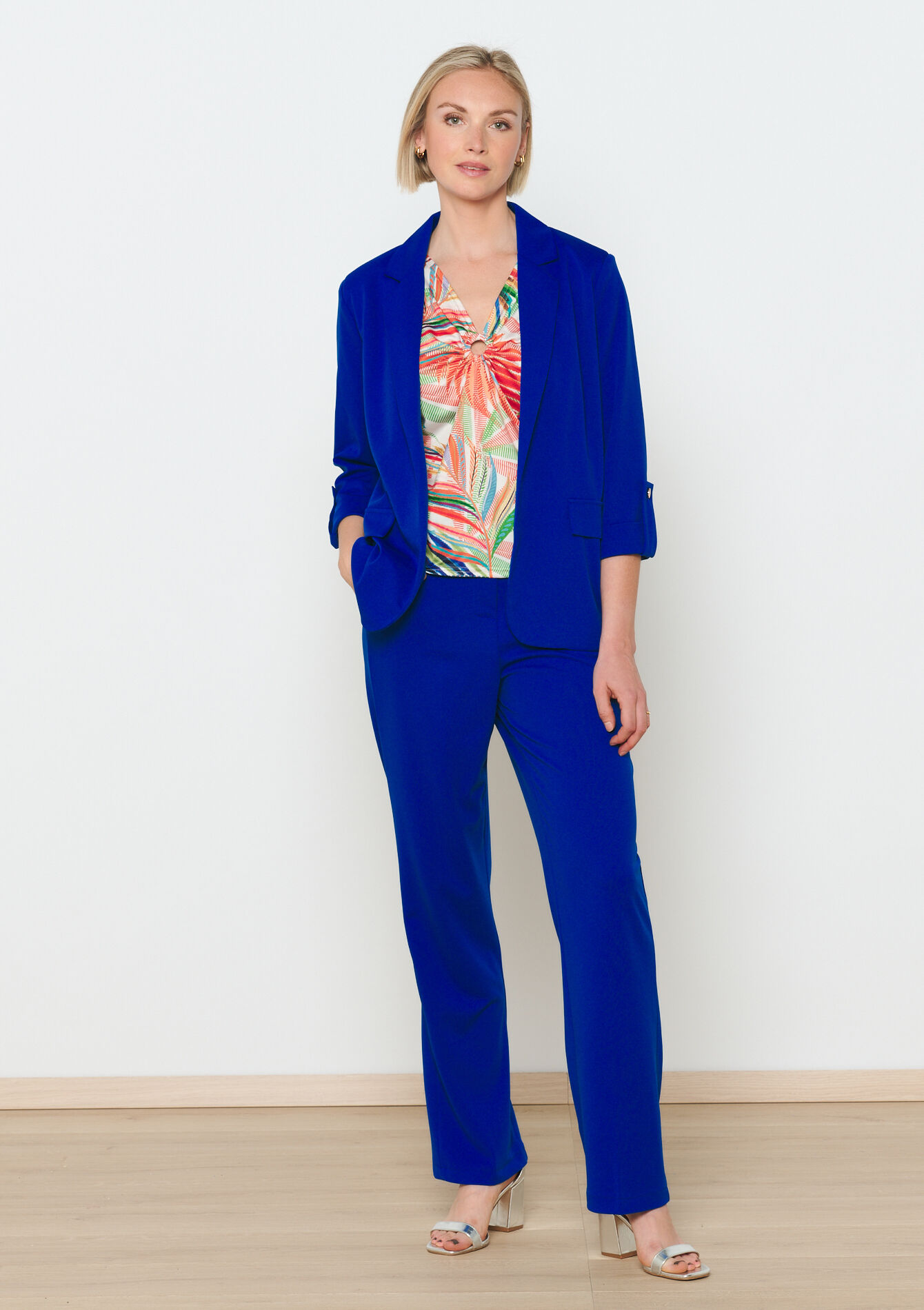 Blazer à manches retroussées, Blazer à manches retroussées - ELECTRIC BLUE - 1122067