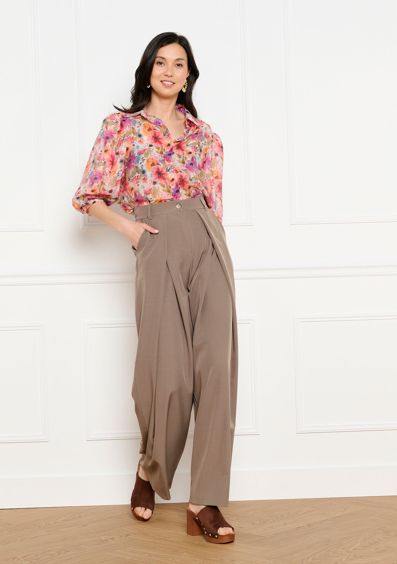 Hoge taille wijde broek, Hoge taille wijde broek, , back