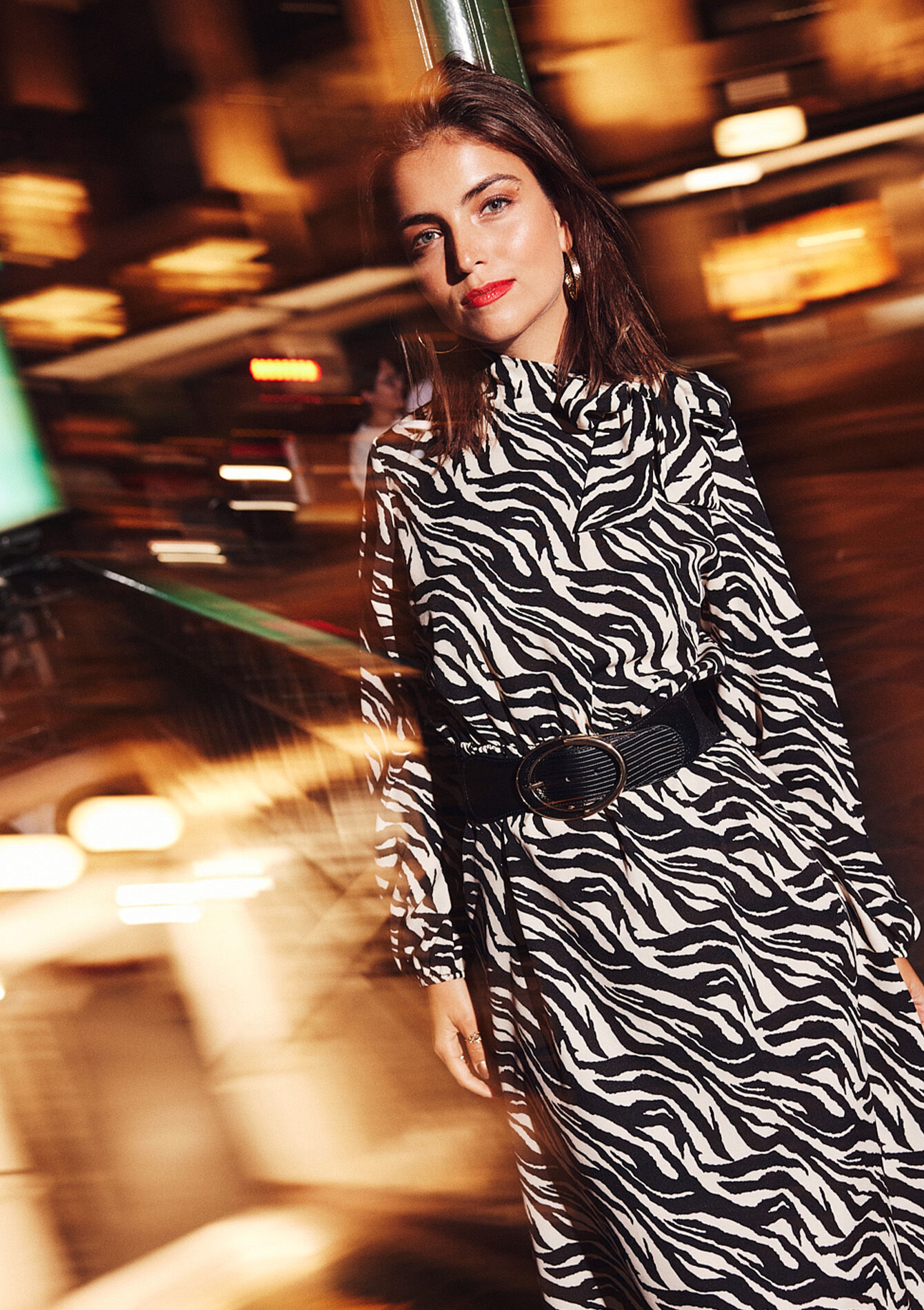 Midi-jurk met zebraprint - BLACK - 08602269_1119