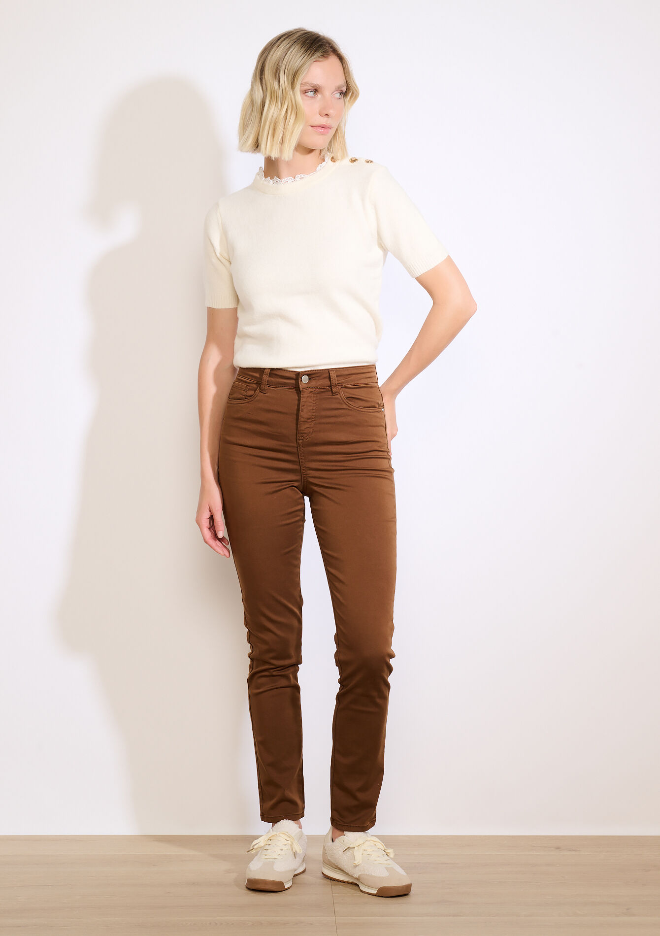 High waist slim trousers, High waist slim trousers - CAMEL CINNAMON - 06004578_3835
