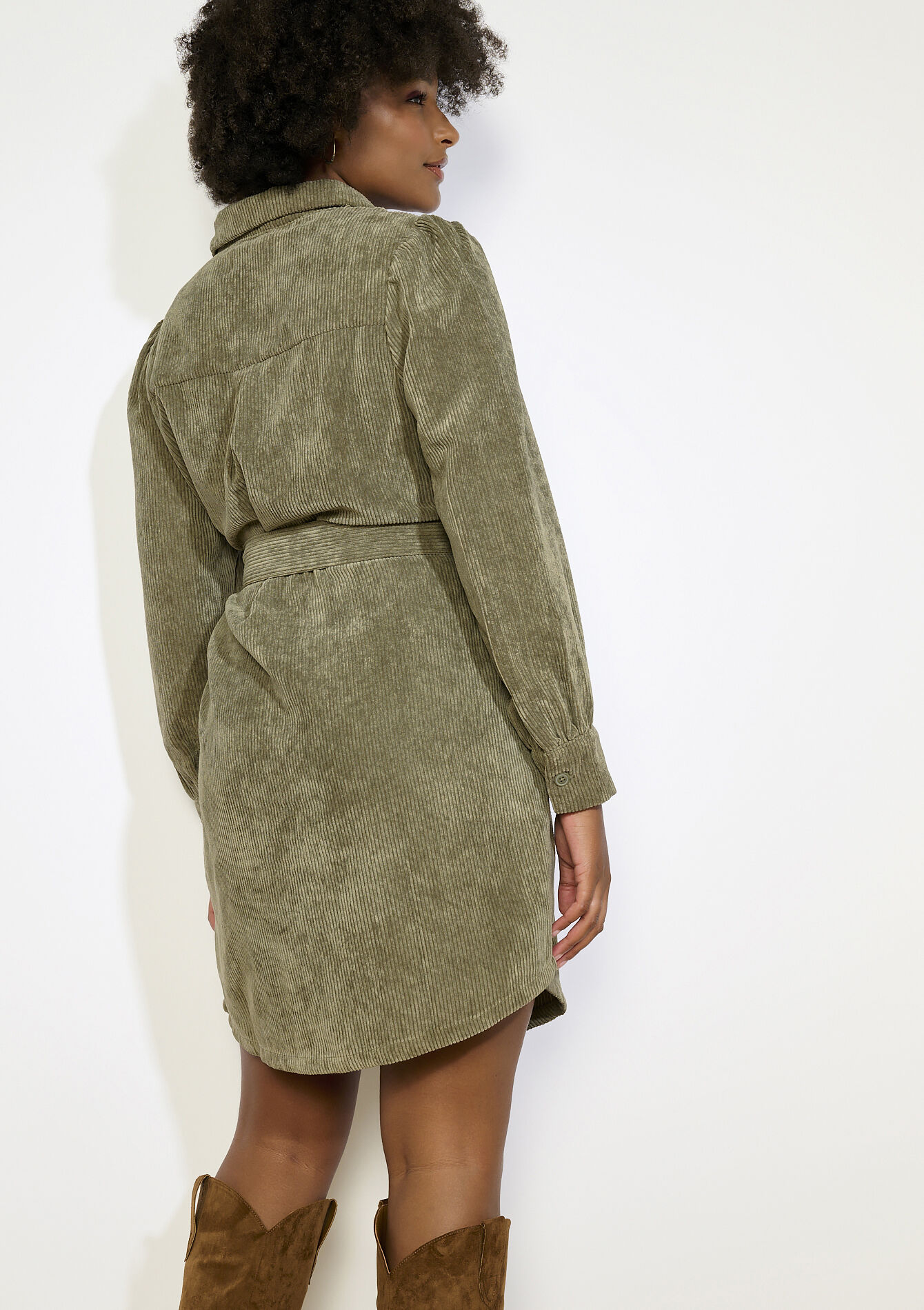 Robe chemise en velours - KHAKI MED - 08104034_4327