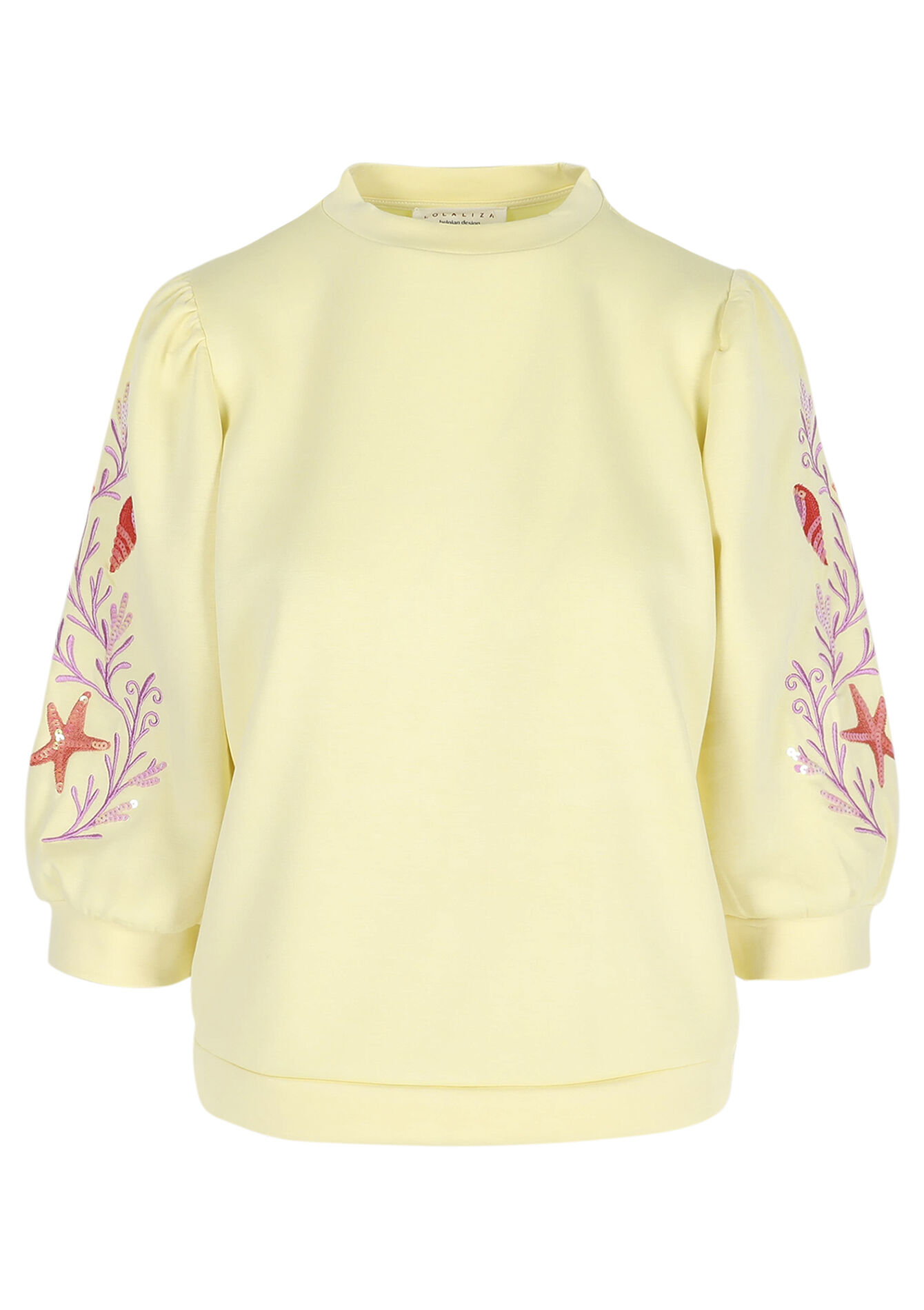 Sweater met geborduurde mouwen - YELLOW PASTEL - 03001839_5004