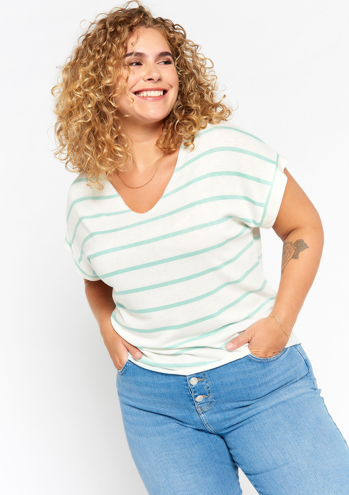 T-shirt à rayures - MINT GREEN - 02301455_1723