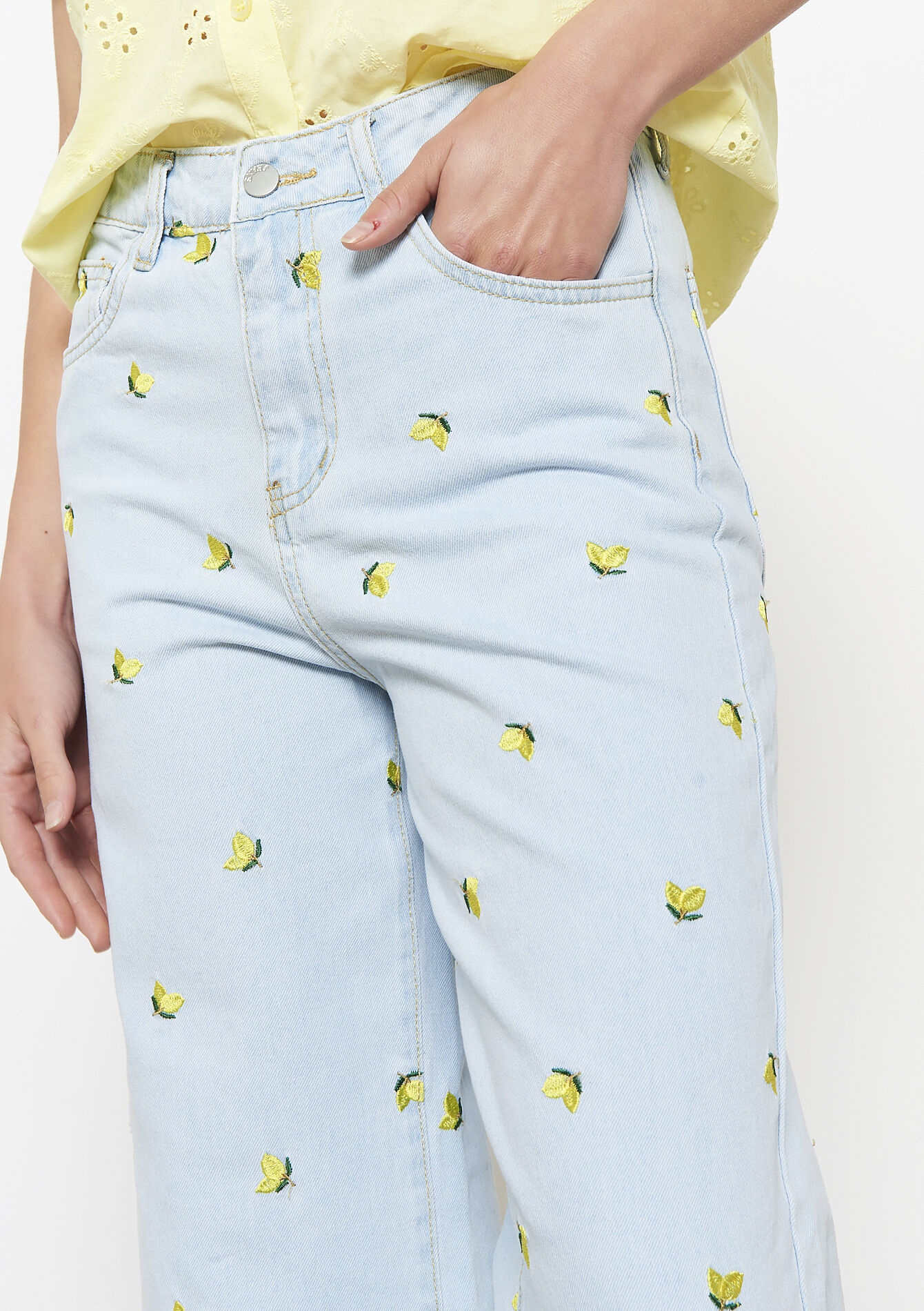 Jean large à taille haute, Jean large à taille haute - BLUE BLEACHED - 22000613_0502