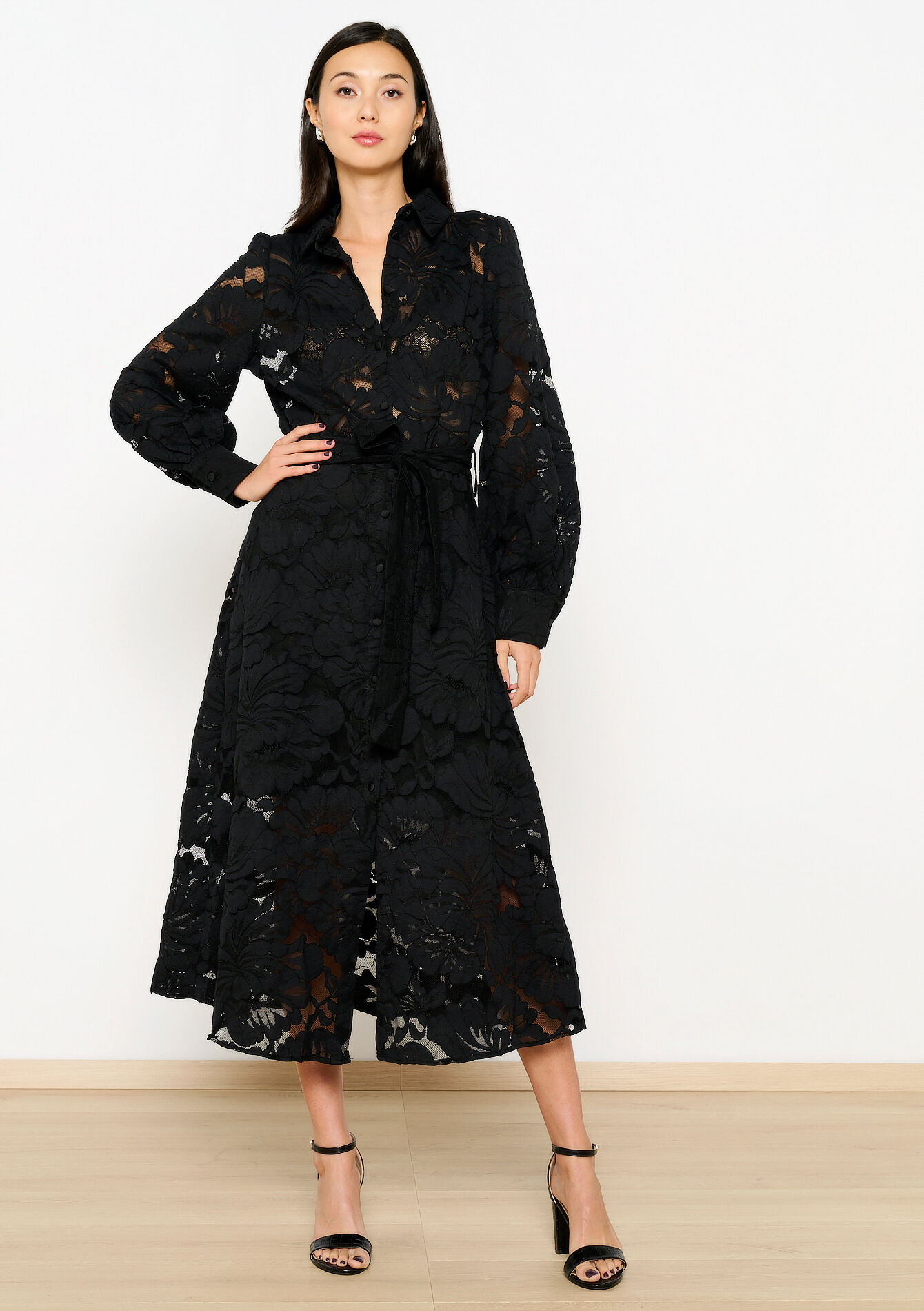 Robe-chemise en dentelle, Robe-chemise en dentelle - BLACK - 08103858_1119