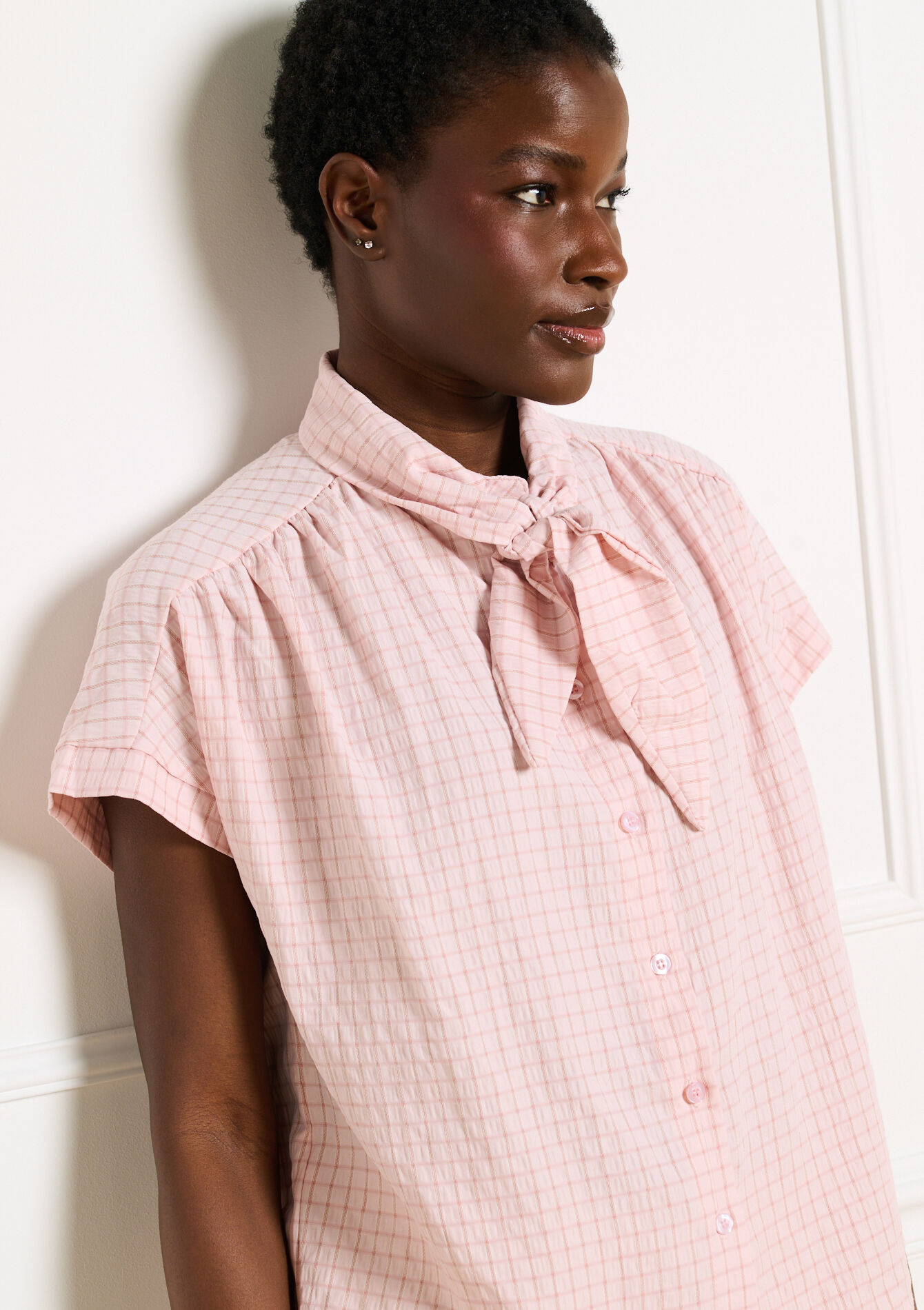 Blouse met strikhals - LIGHT PINK - 05703073_1303