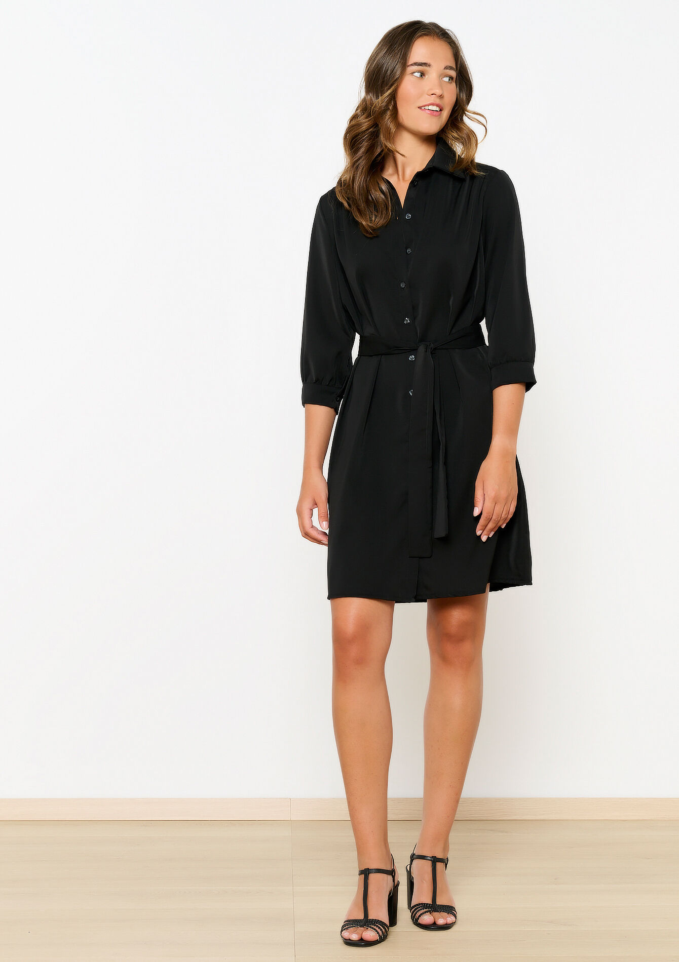 Robe-chemise avec lien à nouer, Robe-chemise avec lien à nouer - BLACK - 08103823_1119
