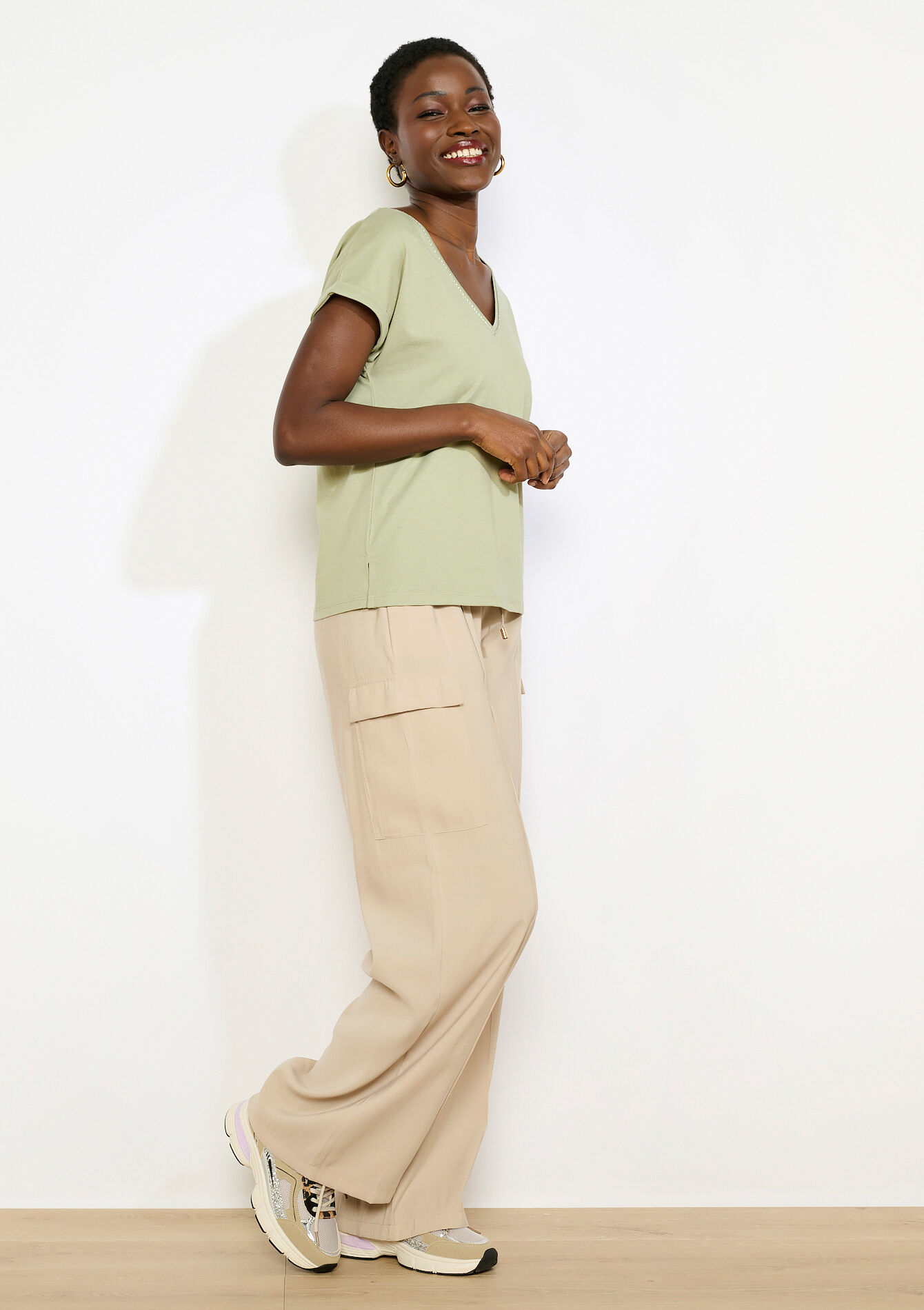 T-shirt met V-hals, T-shirt met V-hals - KHAKI FADED - 02301937_4326