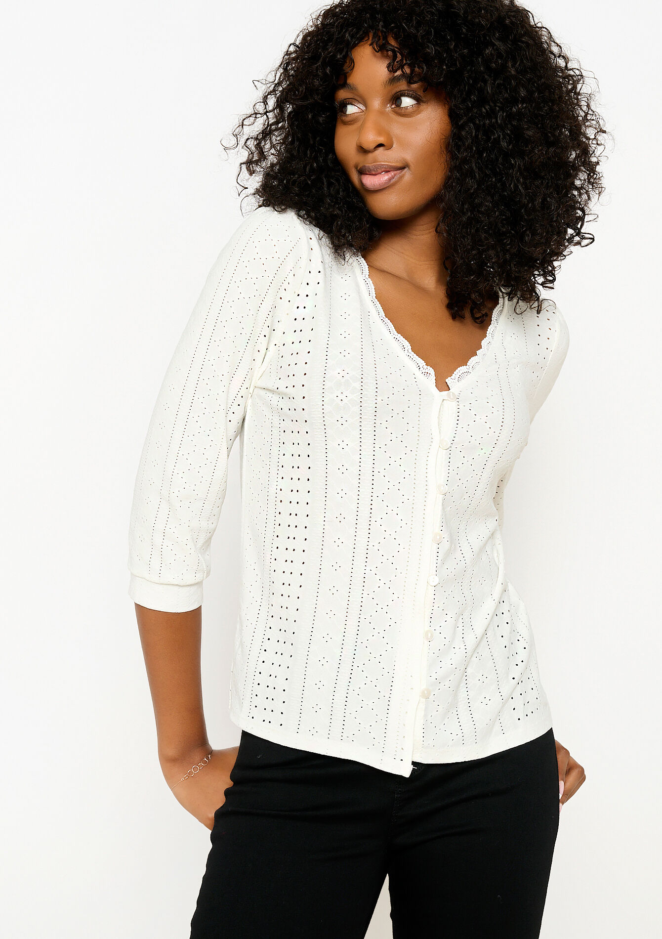 Blouse avec broderie anglaise, Blouse avec broderie anglaise - OFFWHITE - 02301540_1001