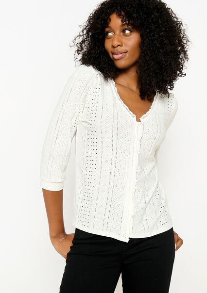 Blouse avec broderie anglaise - BLANC CASSE - 02301540_1001