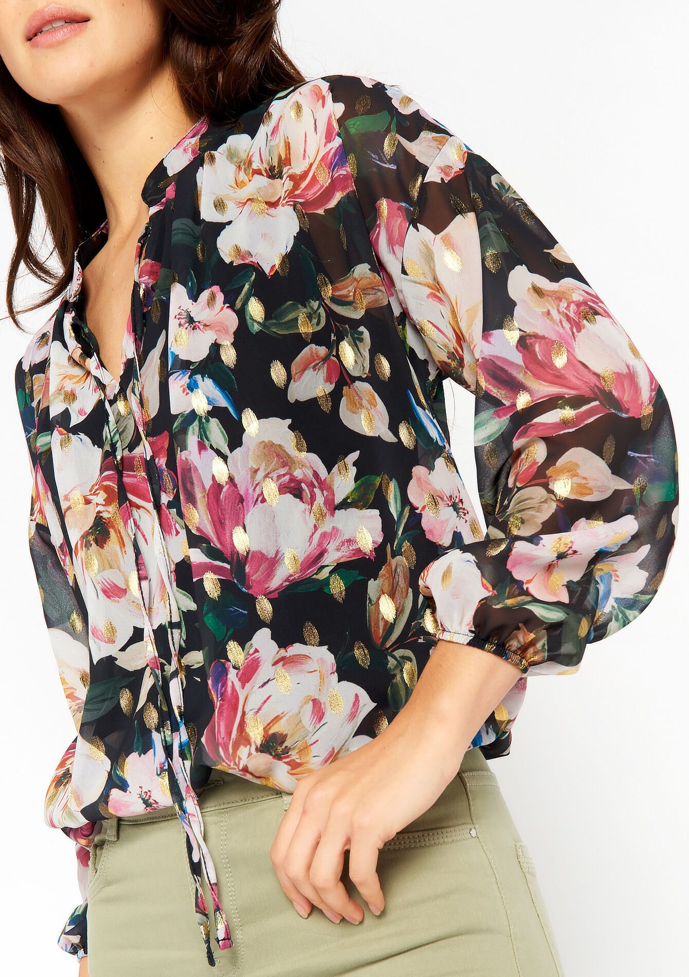 Blouse with abstract print, Blouse with abstract print - BLACK - 05702136_1119