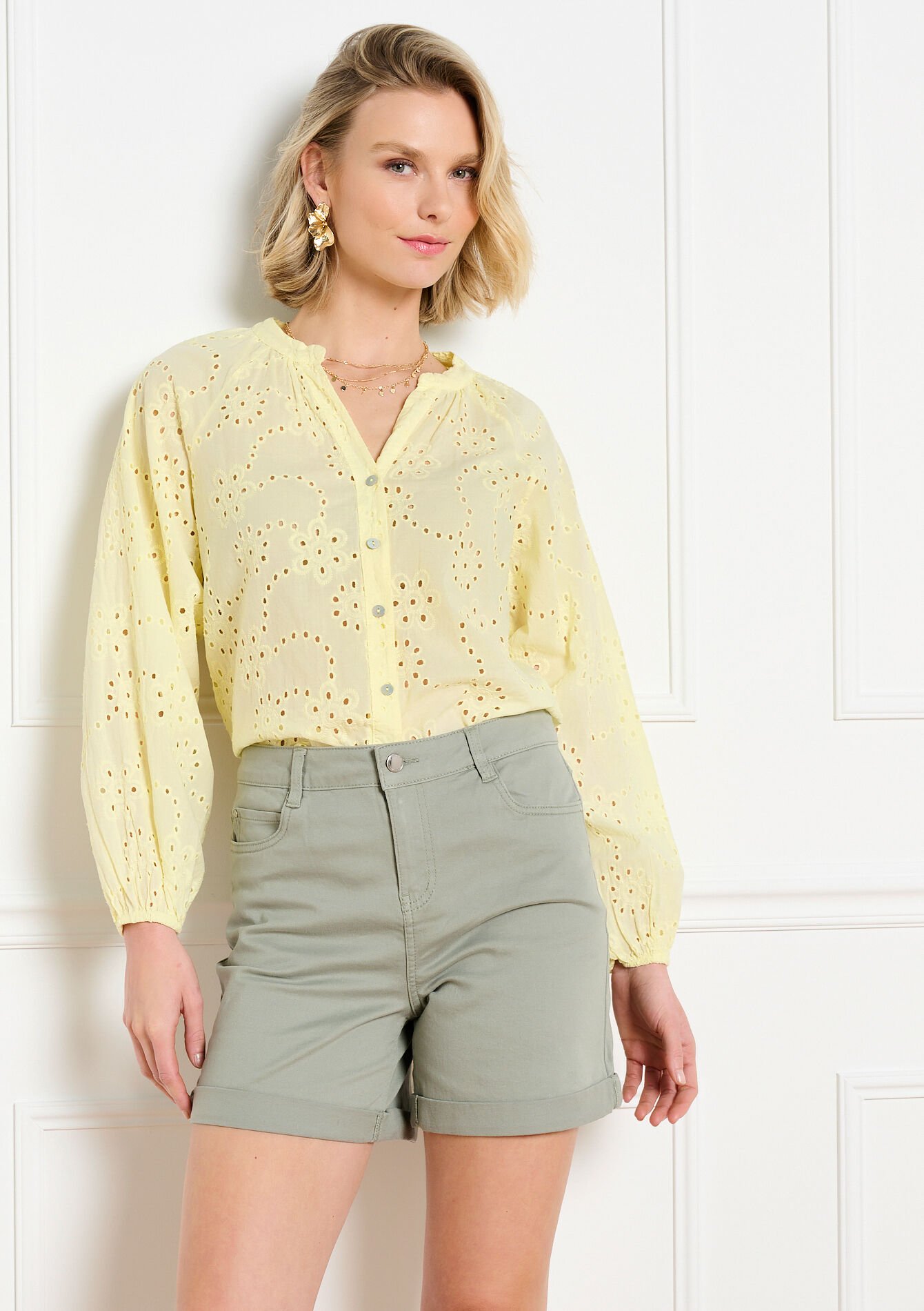 Broderie blouse lange mouwen, Broderie blouse lange mouwen - YELLOW PASTEL - 05703112_5004
