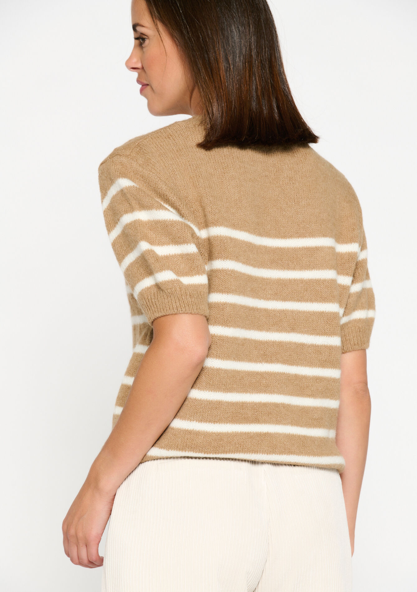 Pullover à rayures à manches courtes, Pullover à rayures à manches courtes - CAMEL GINGER - 04006256_3831