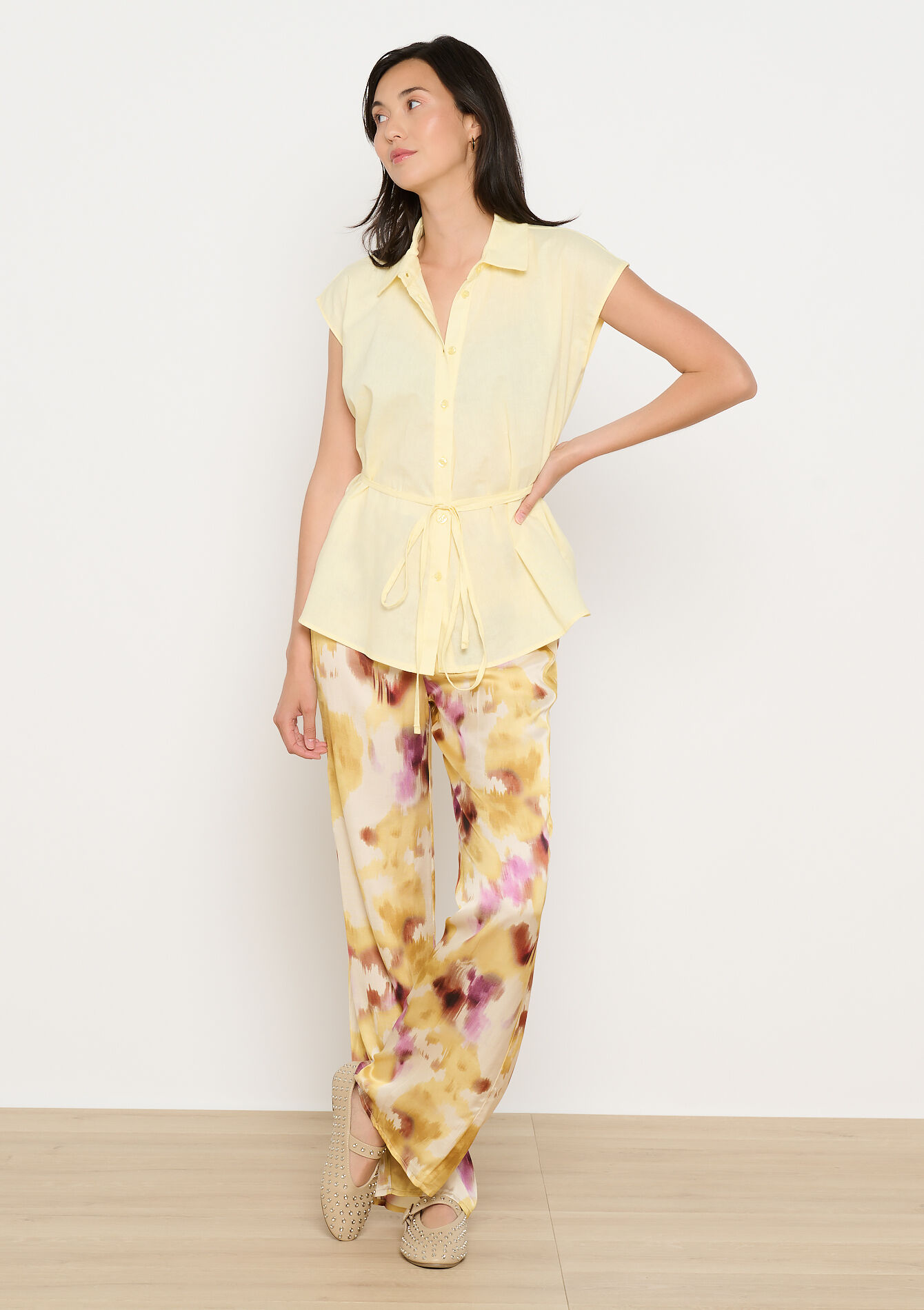 Belted wrap blouse - YELLOW PASTEL - 05702841_5004