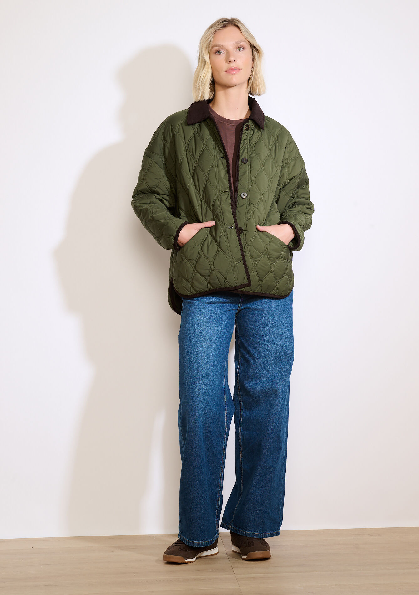 Quilted jacket corduroy collar, Quilted jacket corduroy collar - KHAKI MINT - 23000769_2542