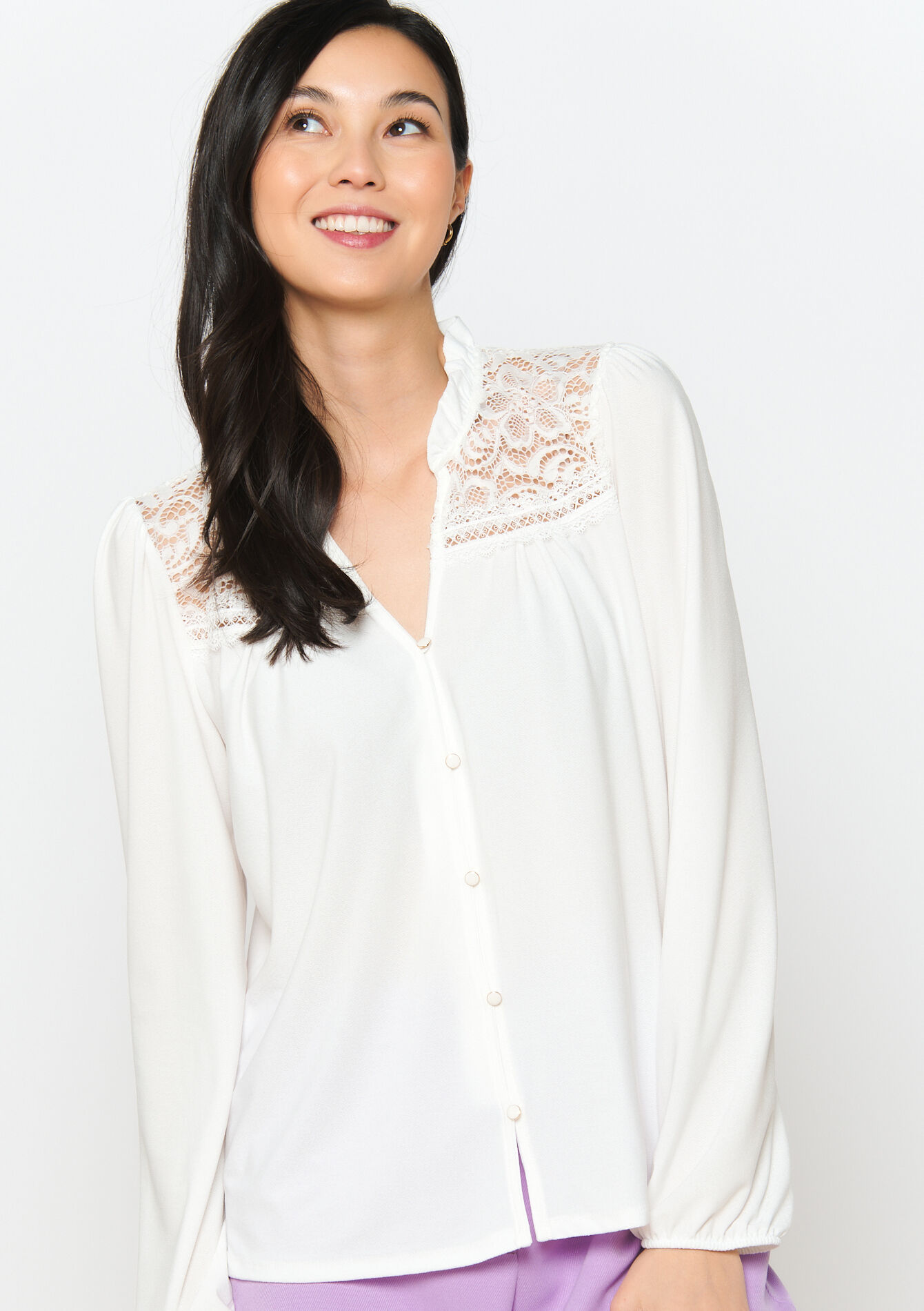 Chemise avec dentelle, Chemise avec dentelle - OFFWHITE - 02400288_1001