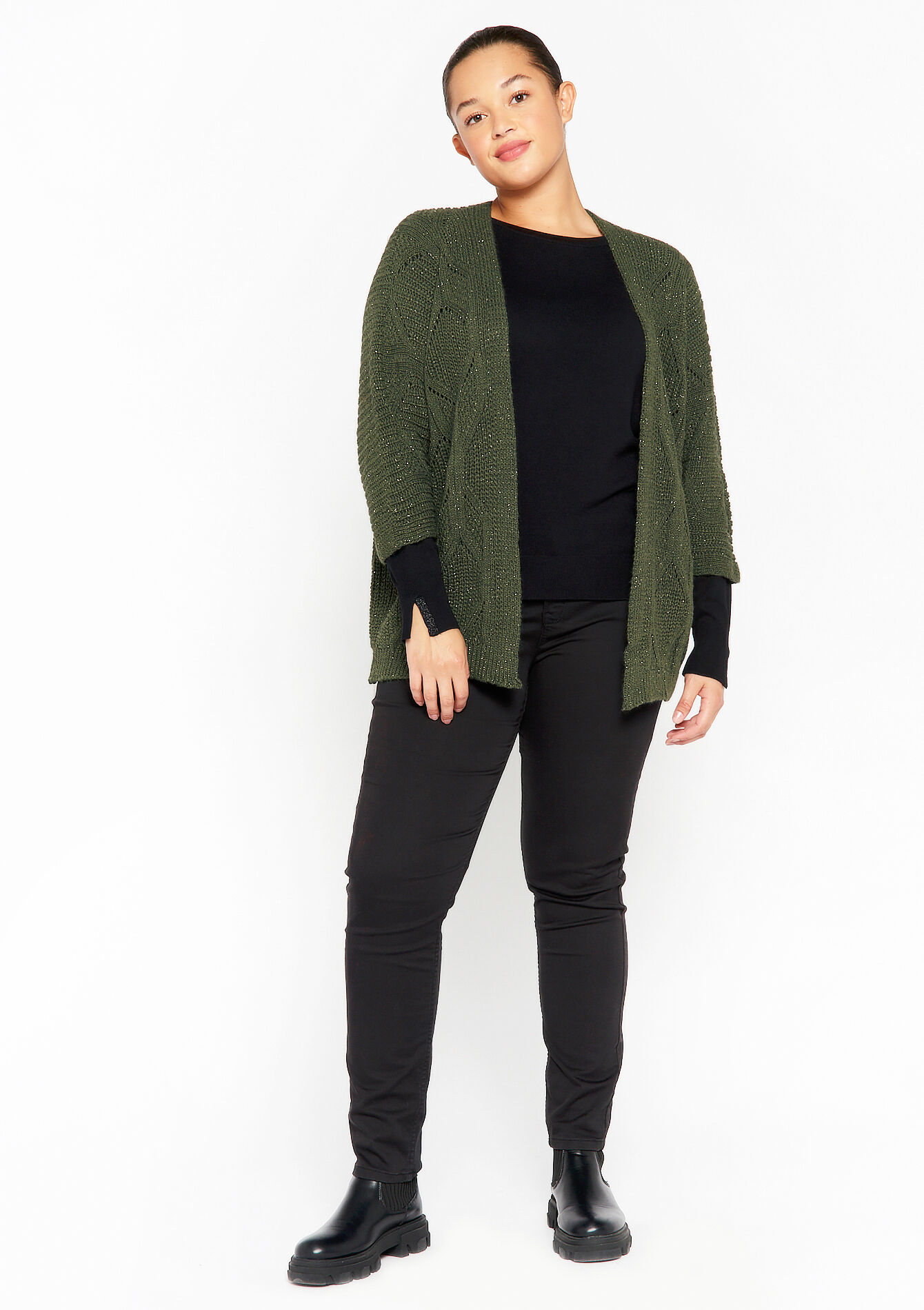 Lurex cardigan, Lurex cardigan - KHAKI MED - 04100997_4327