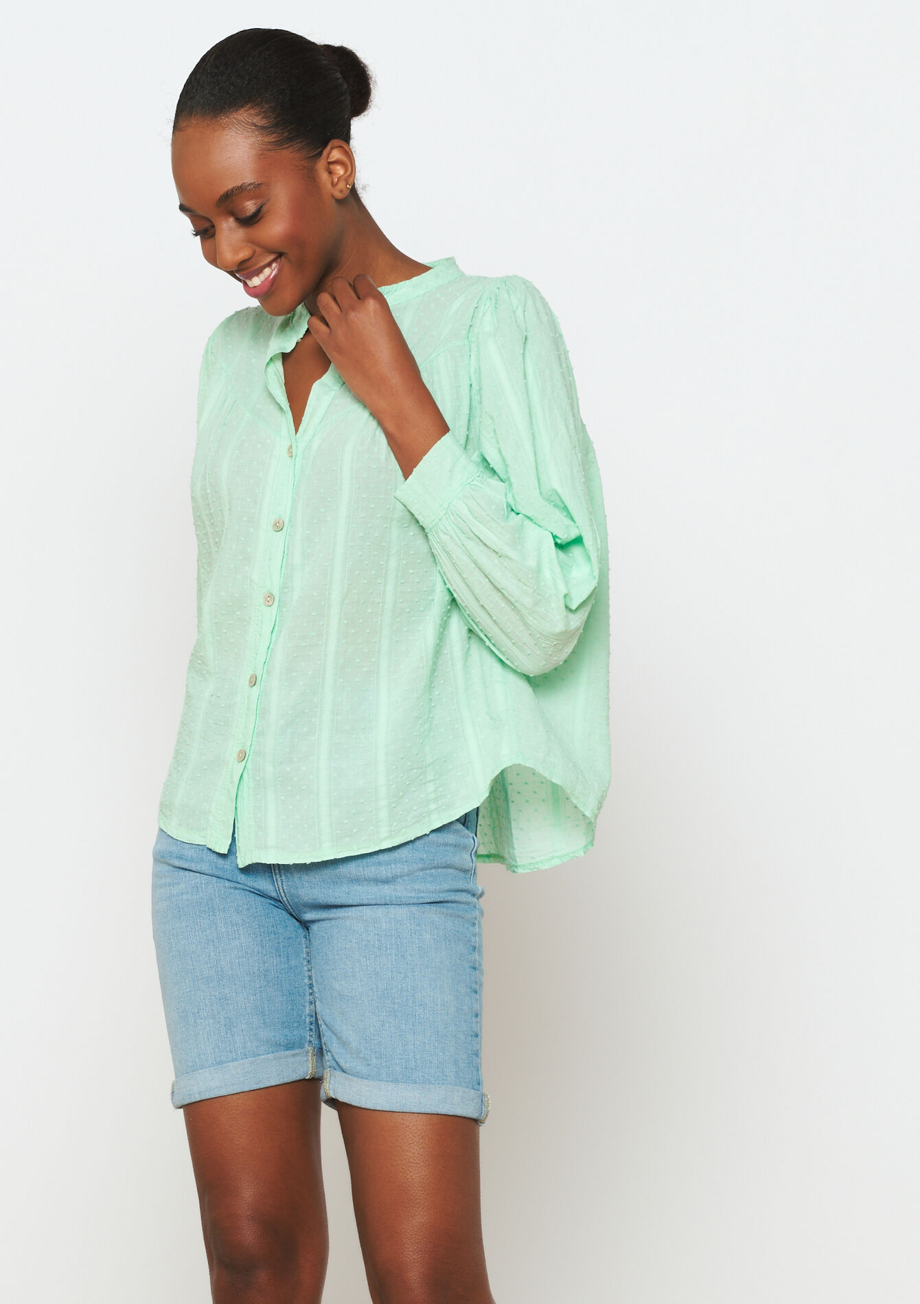 Chemise à plumetis, Chemise à plumetis - LIME - 05702484_4711