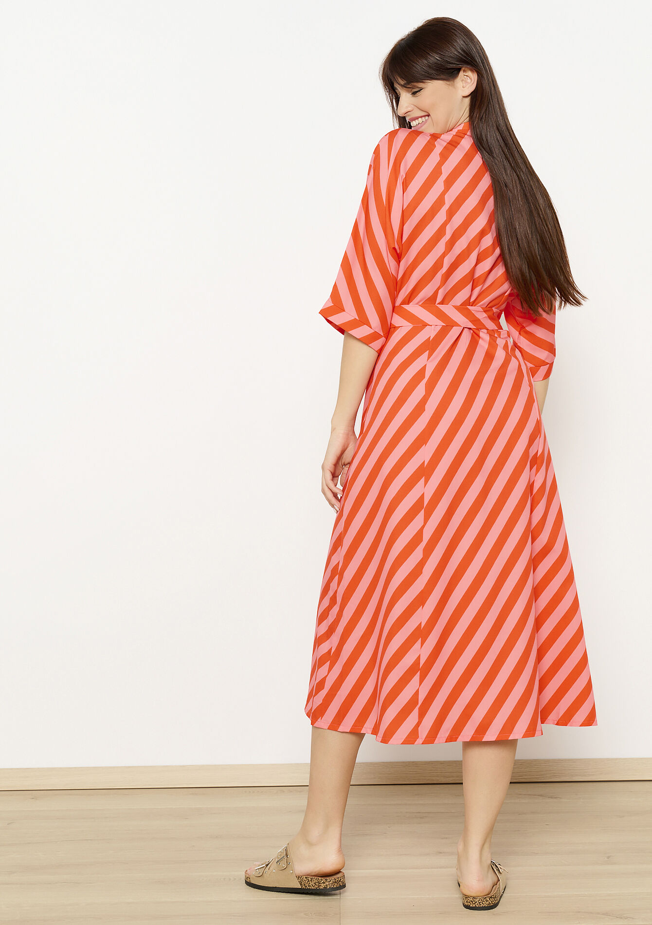 Gestreepte overhemdjurk, Gestreepte overhemdjurk - FUCHSIA - 08104098_5626