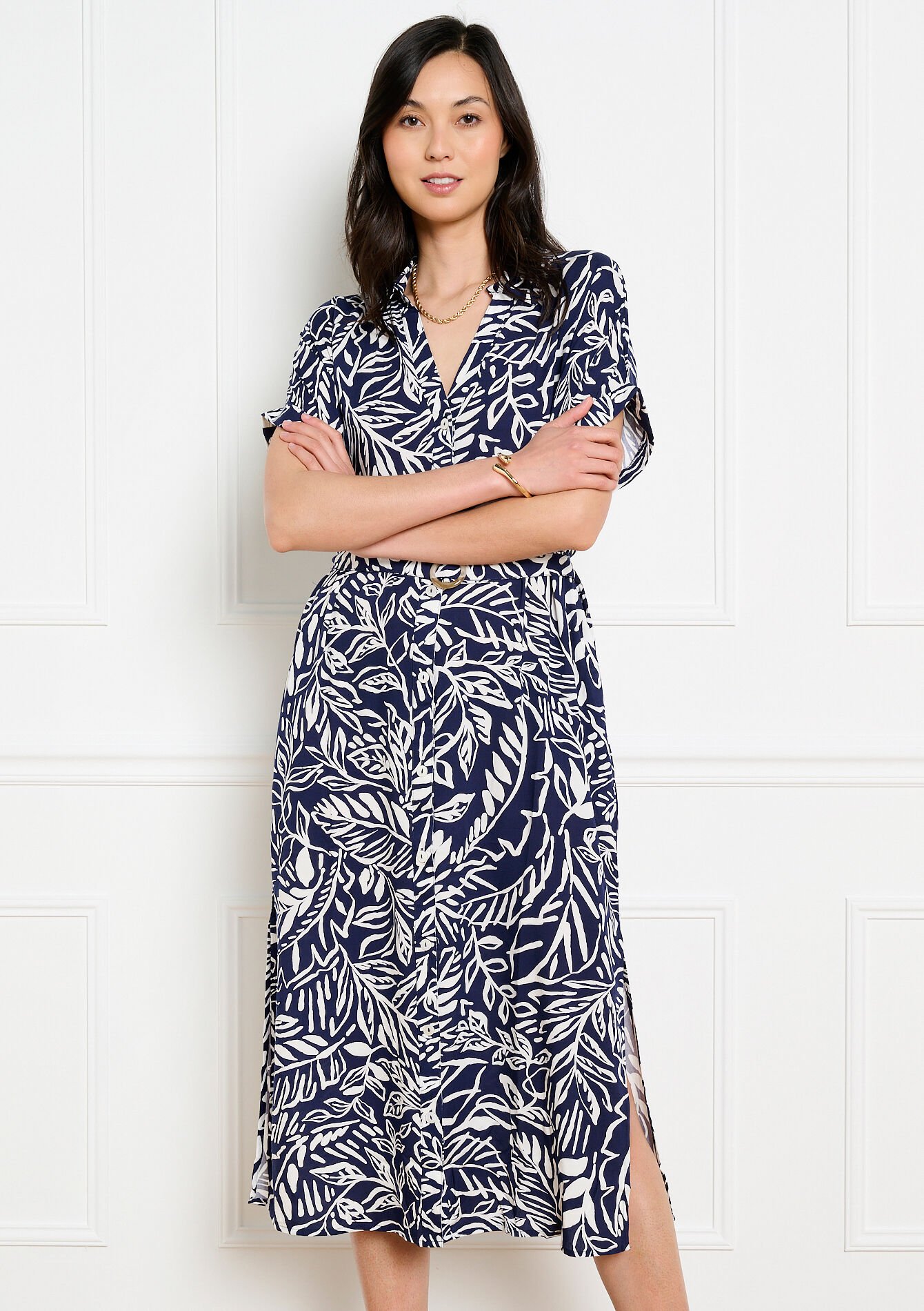 Robe chemise midi imprimée - NAVY BASIC - 08104359_2723