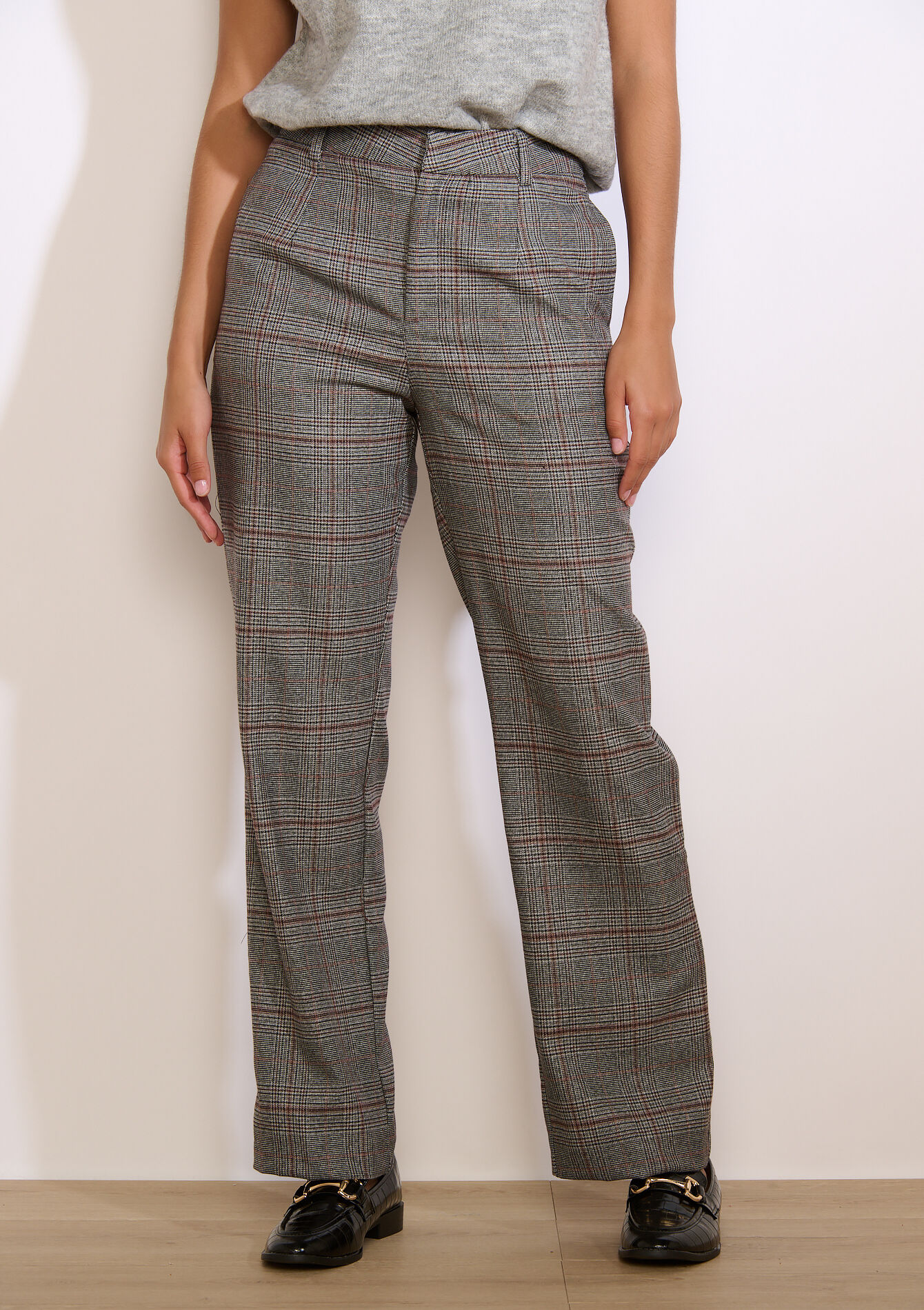 Geruite rechte broek, Geruite rechte broek - BLACK - 06100733_1119