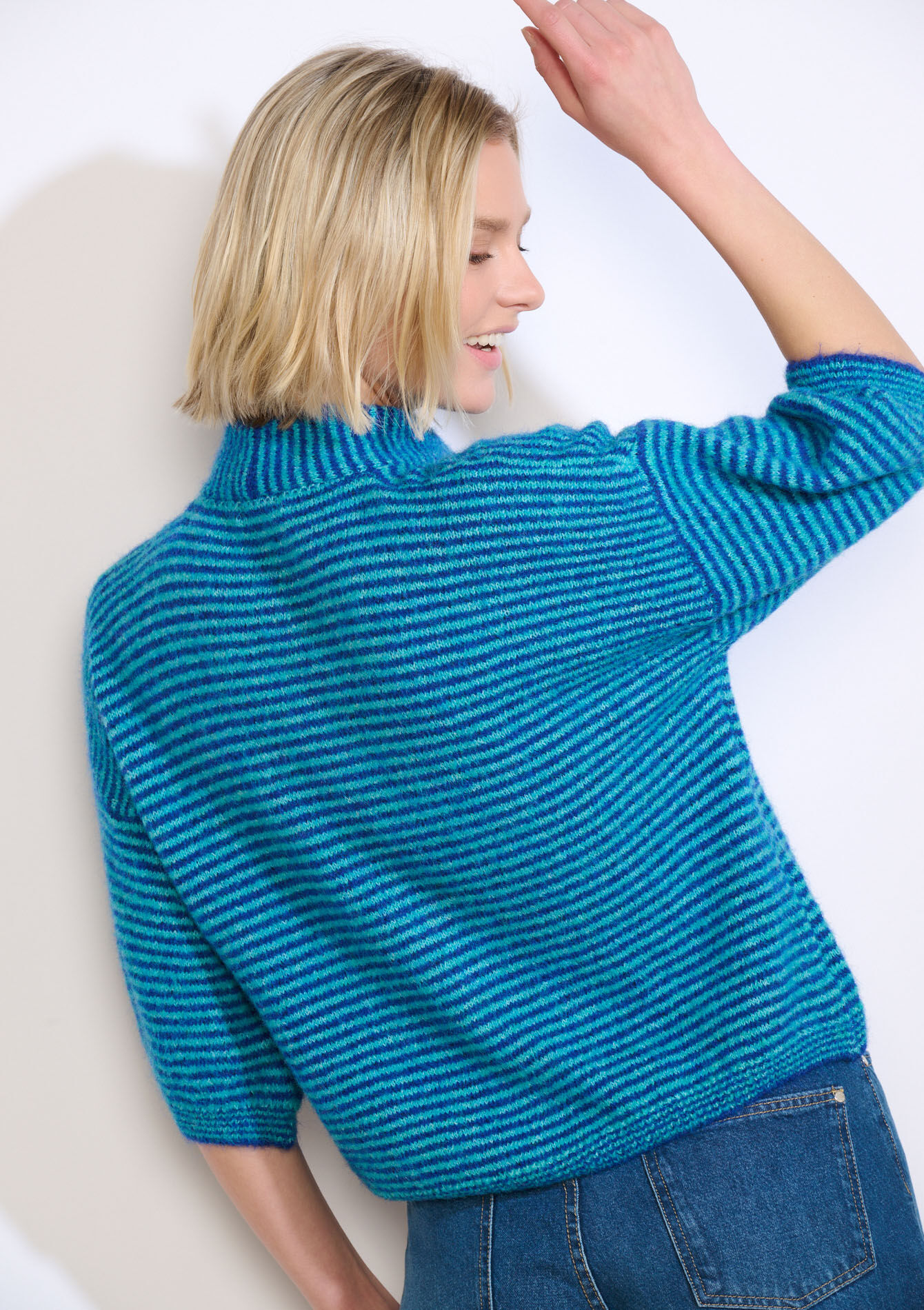 Gestreept vest met strikkraag, Gestreept vest met strikkraag - BLUE COBALT - 04101450_2925