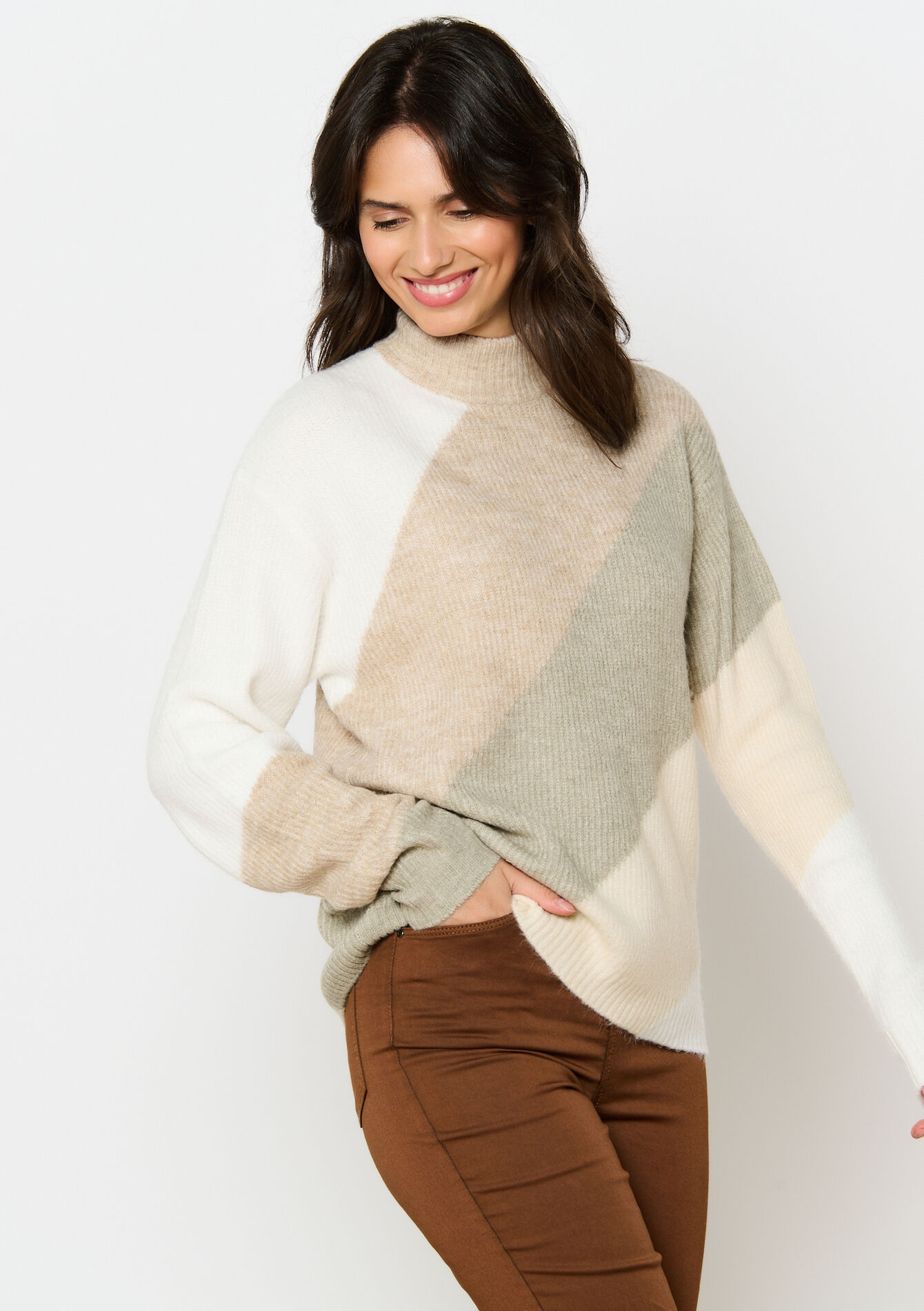 Pullover with colourblock, Pullover with colourblock - TAUPE - 04006529_1021