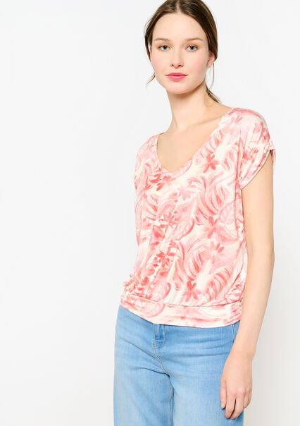 T-shirt with leaf print - NUDE PINK - 02301591_1301