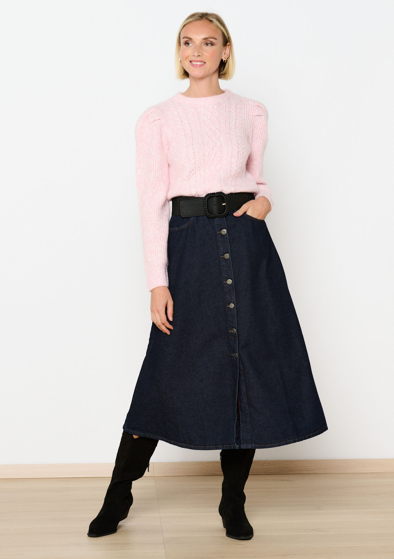 Kabelgebreide trui, Kabelgebreide trui - LIGHT PINK - 04006542_1303