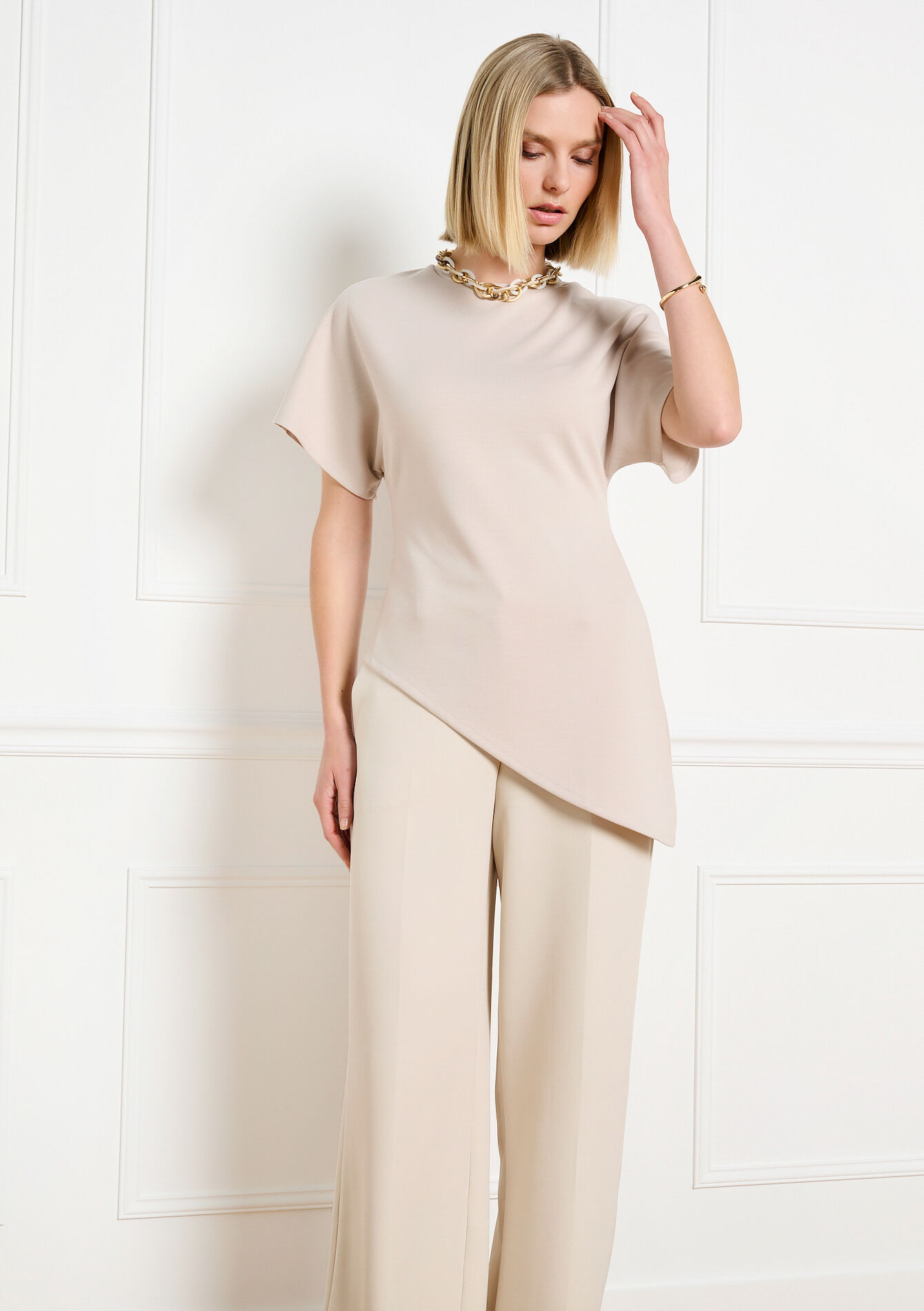 Asymmetrisch soepel t-shirt - LT BEIGE - 02302033_2527