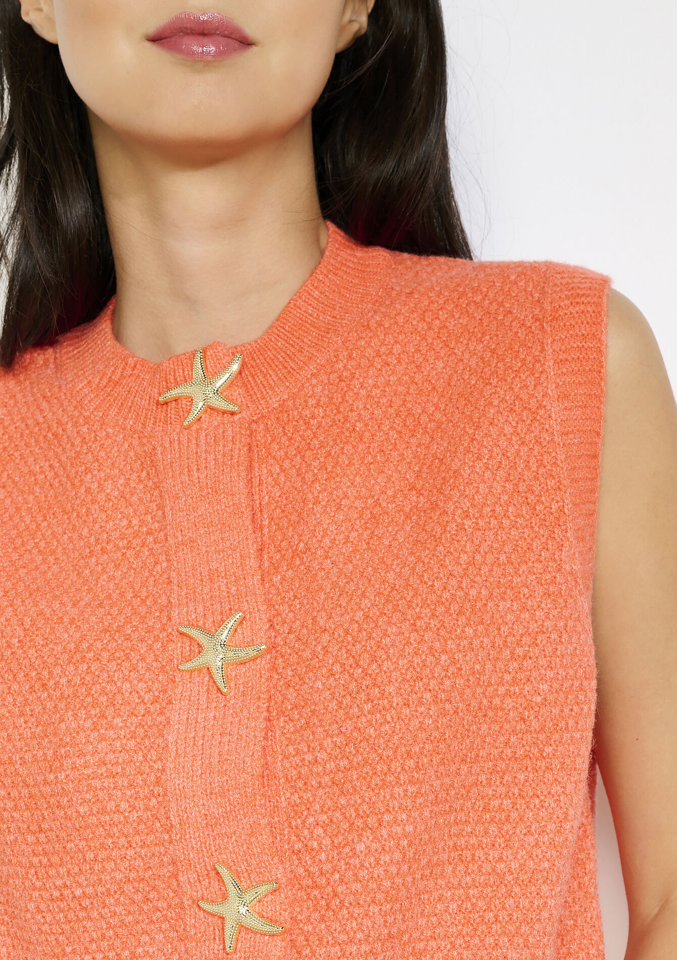 Cardigan sans manches à boutons étoile, Cardigan sans manches à boutons étoile - ORANGE BRIGHT - 04101355_1255