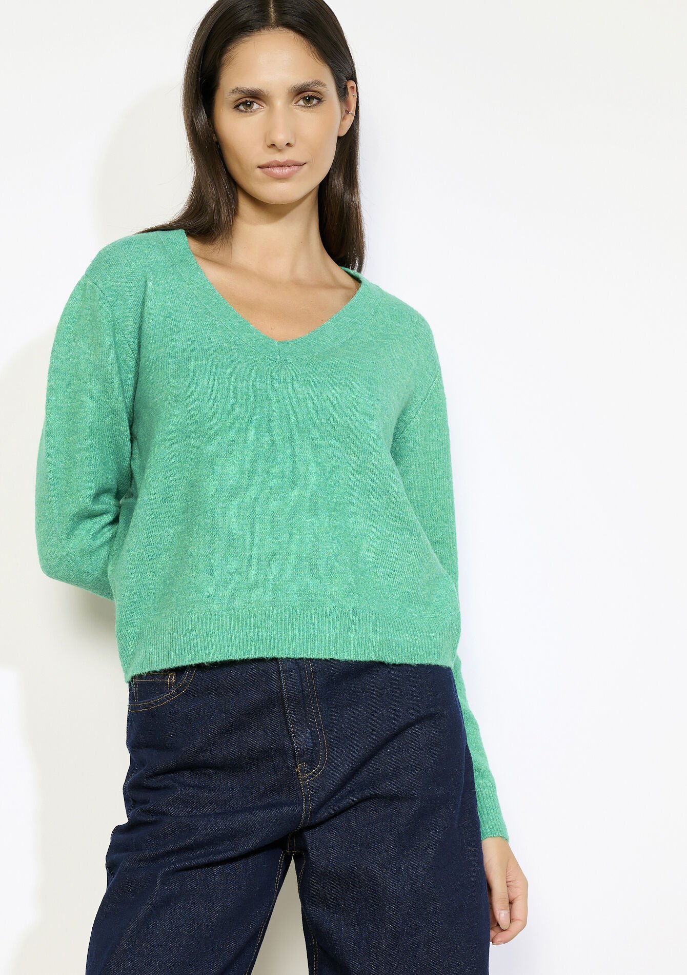 Zachte V-hals trui - GREEN APPLE - 04006974_1783