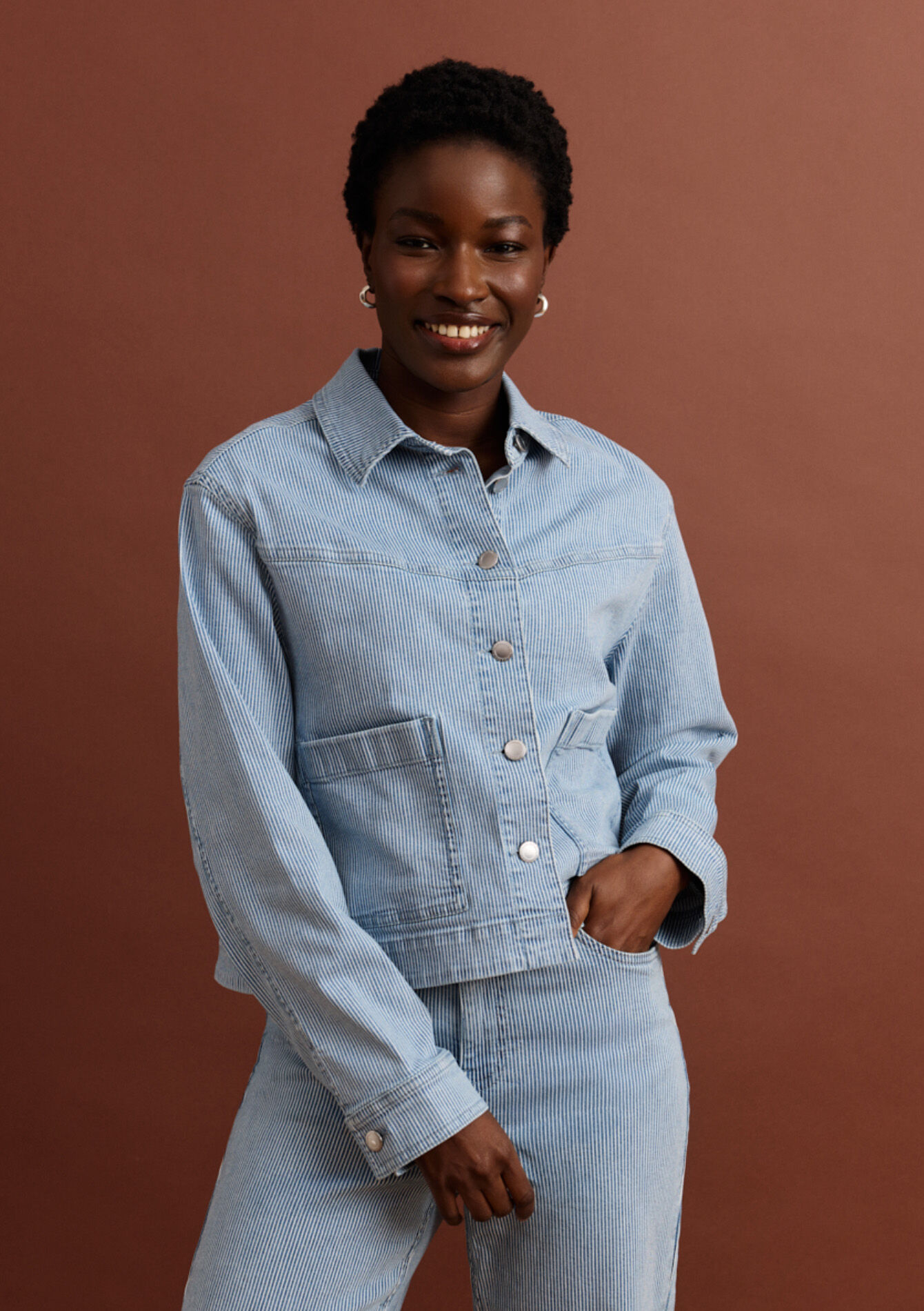 Gestreepte denim jas, Gestreepte denim jas, , back