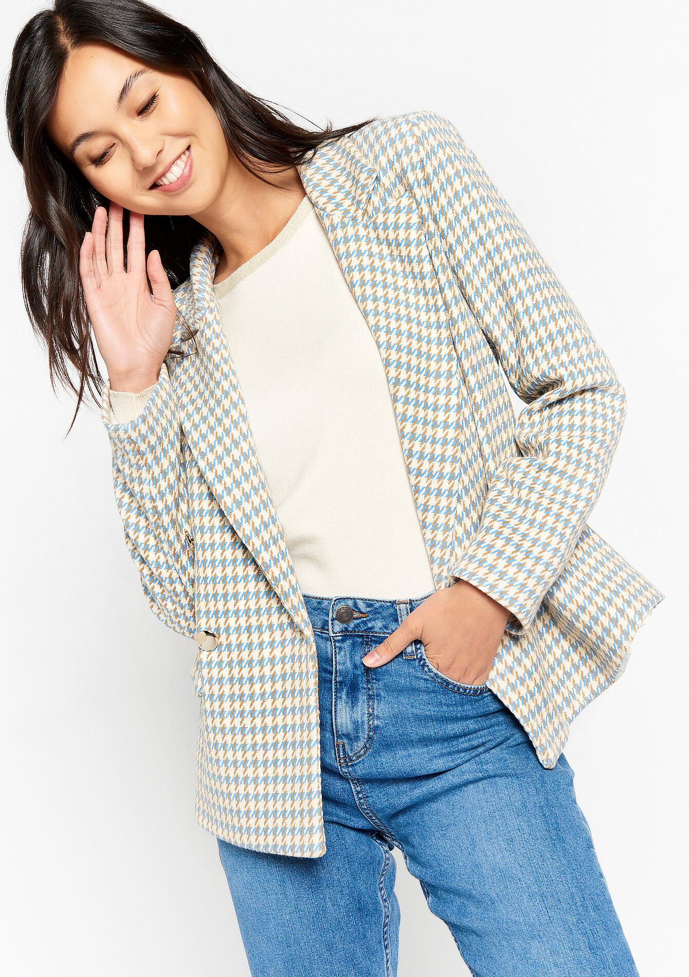 Blazer with houndstooth - PASTEL BLUE - 09100828_751