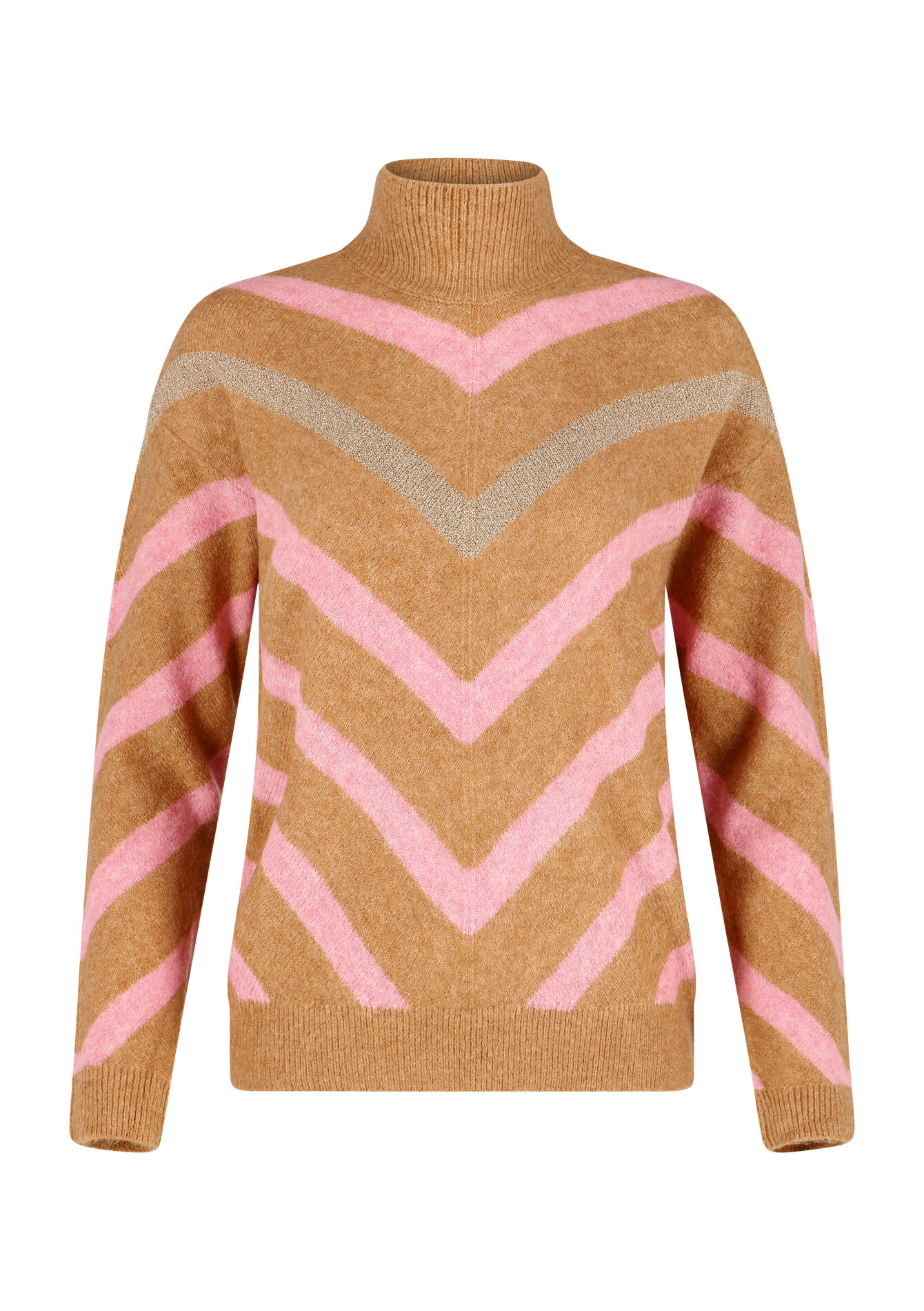 Turtleneck with V-pattern, Turtleneck with V-pattern - LIGHT CAMEL - 04006157_3814