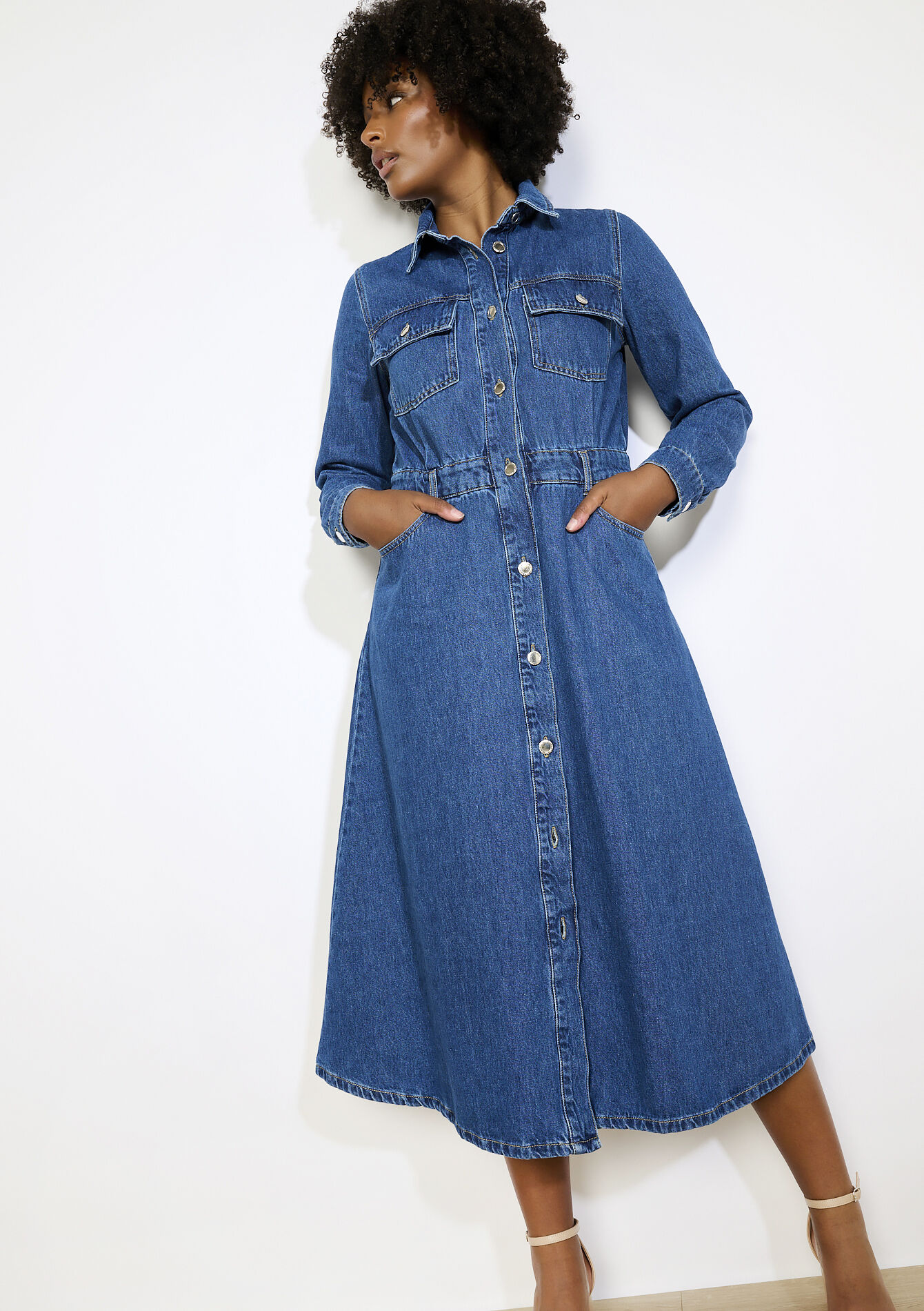 Robe chemise en jean, Robe chemise en jean - DARK BLUE - 08104176_0501