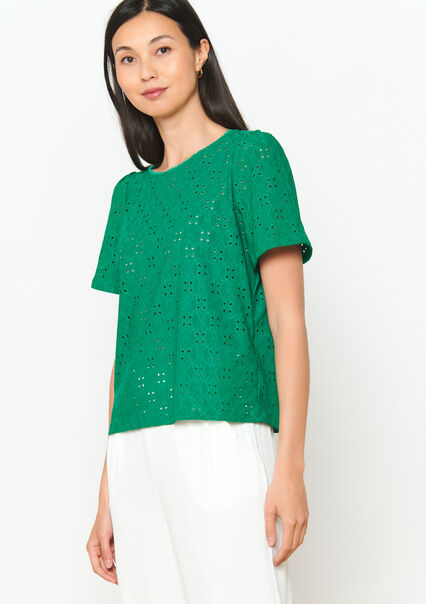 T-shirt with broderie anglaise - GREEN EMERALD  - 02301558_4511