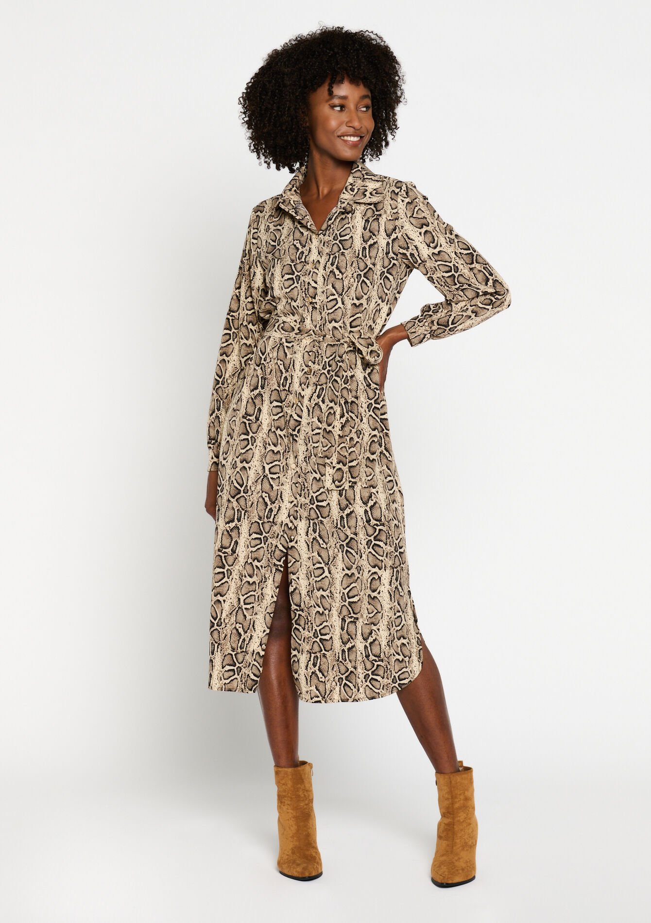 Robe-chemise à imprimé python, Robe-chemise à imprimé python - LT BEIGE - 08103421_2527